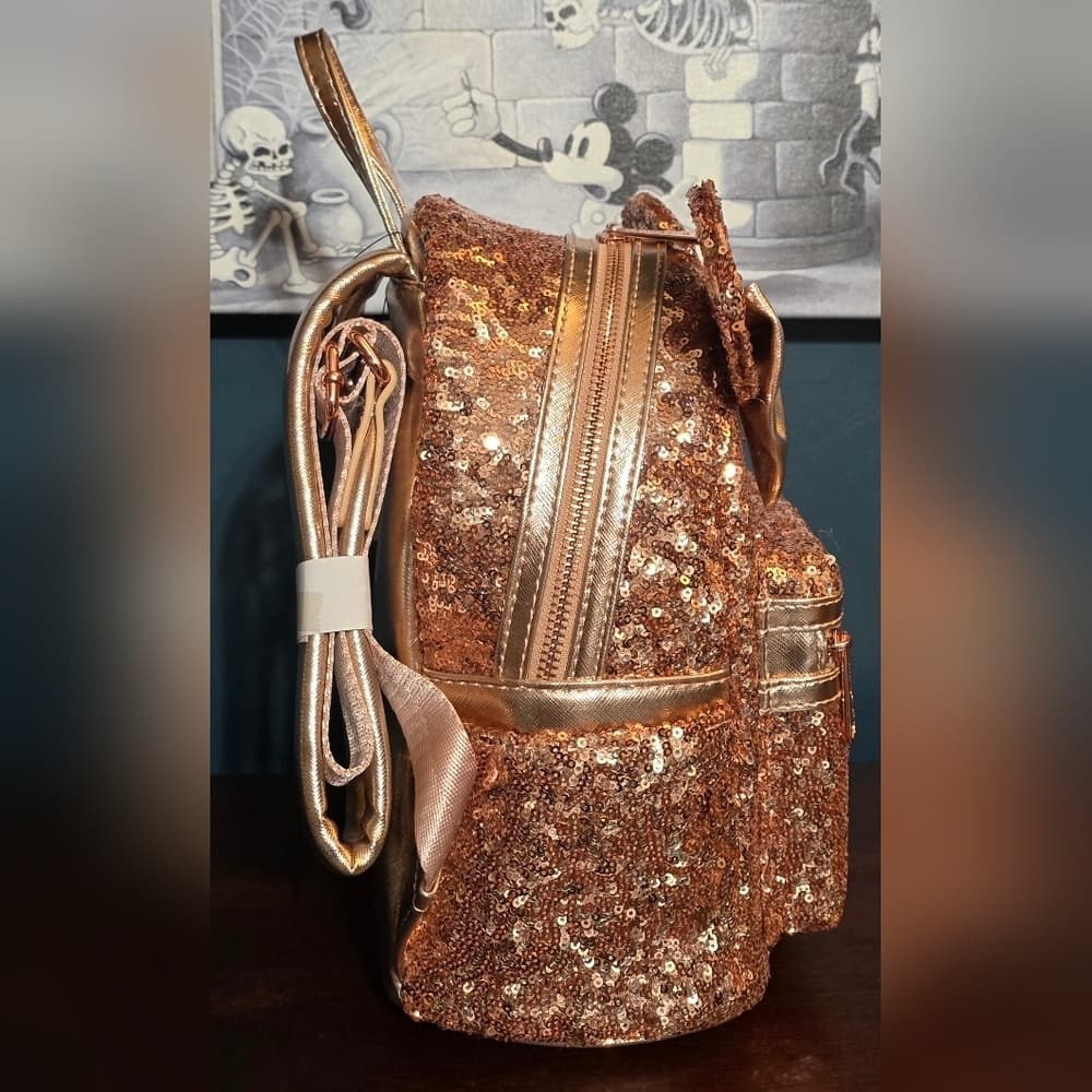 Loungefly Disney Parks Minnie Mouse Rose Gold Sequin Backpack - Thumbnail 3