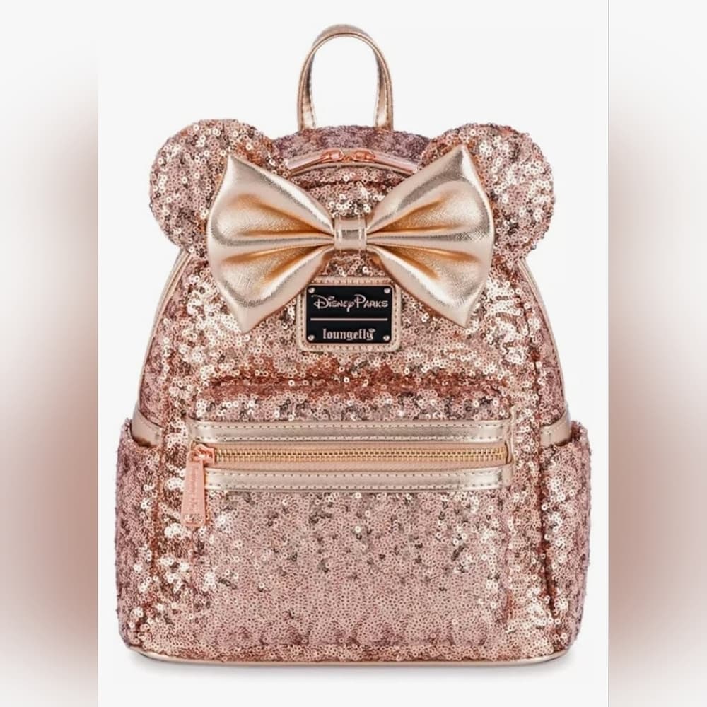 Loungefly Disney Parks Minnie Mouse Rose Gold Sequin Backpack - Thumbnail 9