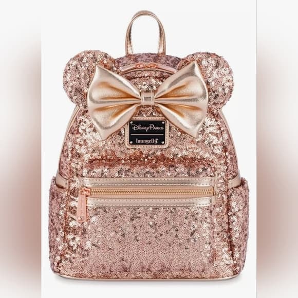 Loungefly Disney Parks Minnie Mouse Rose Gold Sequin Backpack - Thumbnail 10