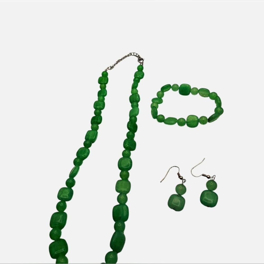 Jadeite 3 Piece Jewelry Set Necklace Bracelet Earrings - Thumbnail 2