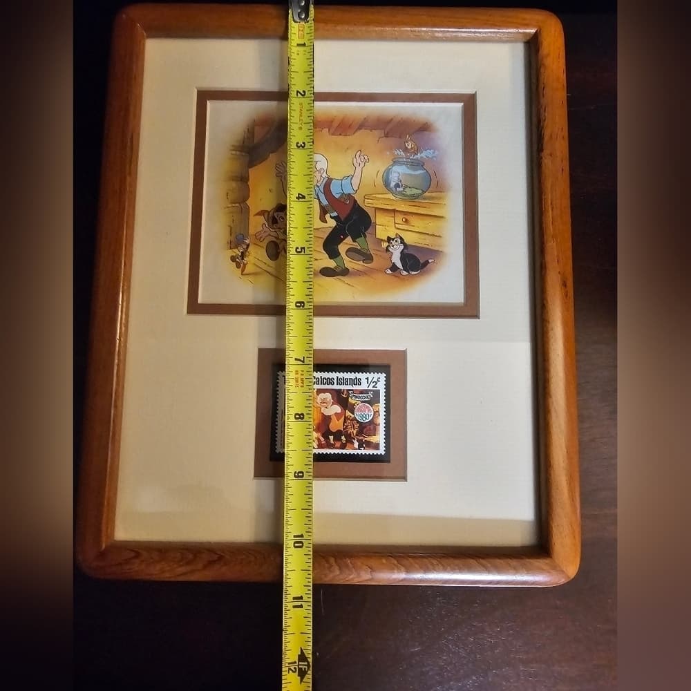 Framed Pinocchio Drawing with 1980s Stamp - Thumbnail 4