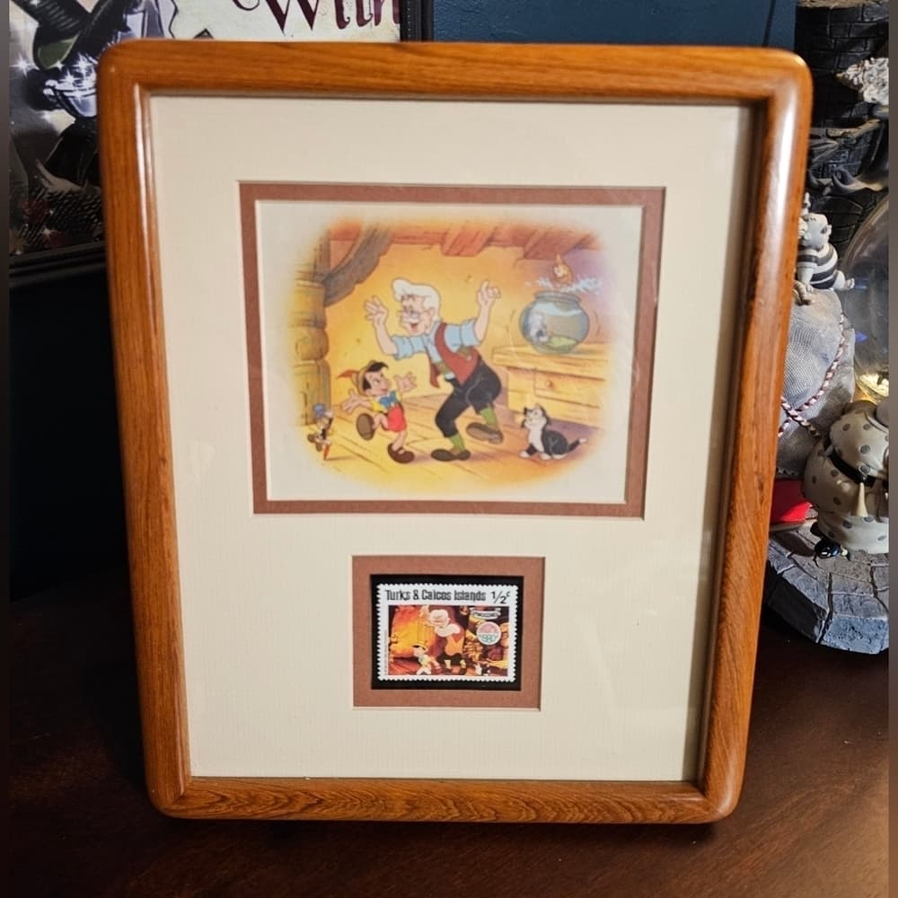 Framed Pinocchio Drawing with 1980s Stamp - Thumbnail 6