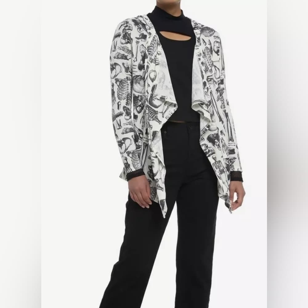 Hot Topic Anatomy Allover Print Hooded Open Cardigan - Thumbnail 6