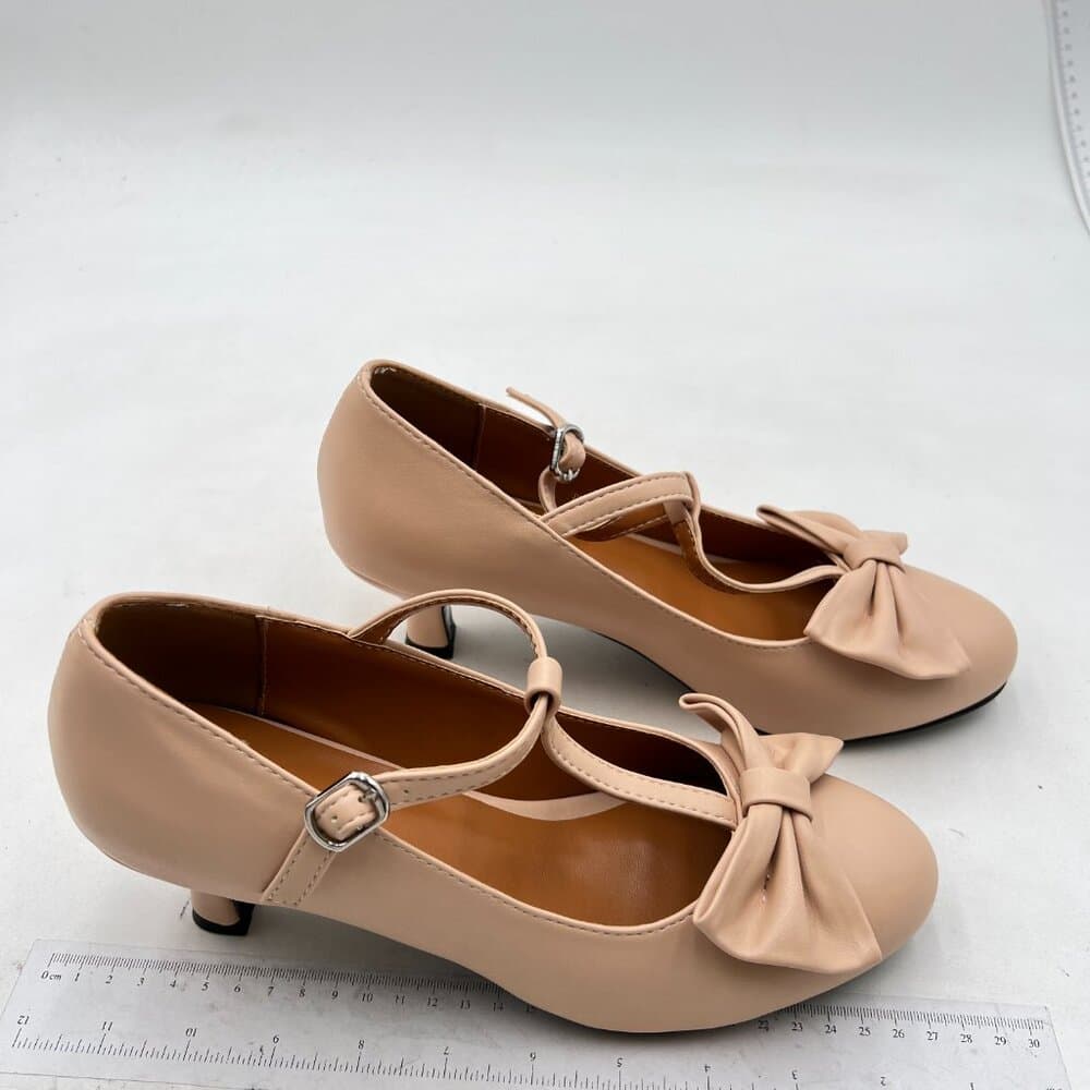 FOWT Women Cute Bow T Strap Pumps Comfy Kitten Low Heel Mary Janes Nude - Thumbnail 3