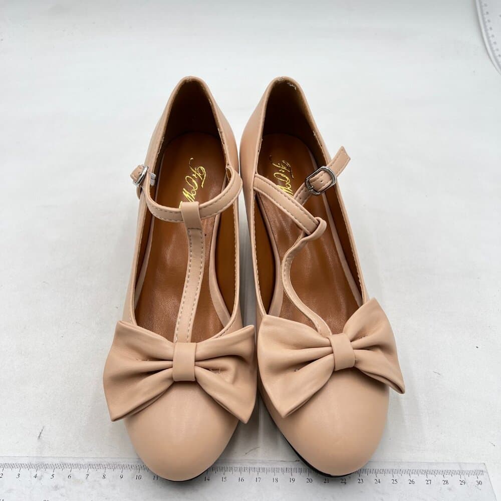 FOWT Women Cute Bow T Strap Pumps Comfy Kitten Low Heel Mary Janes Nude - Thumbnail 2