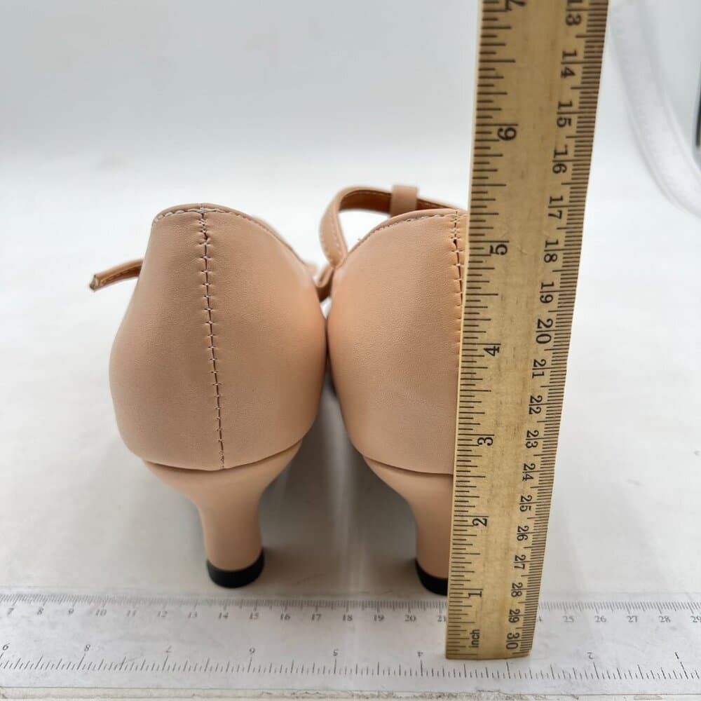 FOWT Women Cute Bow T Strap Pumps Comfy Kitten Low Heel Mary Janes Nude - Thumbnail 4