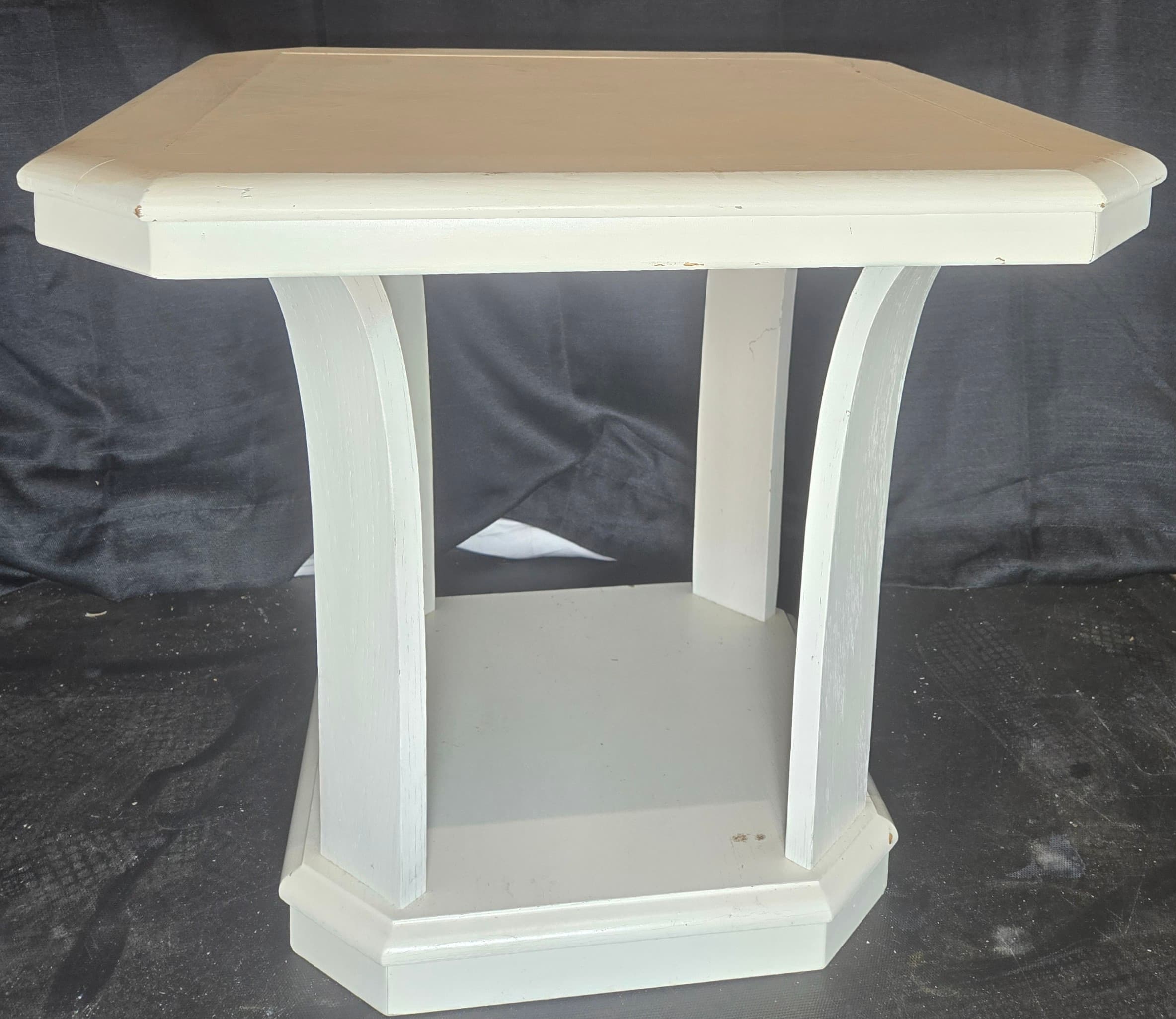 White Octagonal Accent Table with Lower Shelf