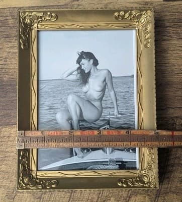 Vintage Bettie Page Nude on Boat Photo by Bunny Yeager in Ornate Gold Frame - Thumbnail 4