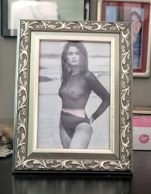 Vintage Cindy Crawford Framed Photo Black & White Sheer Swimsuit Beach Bikini - Thumbnail 5