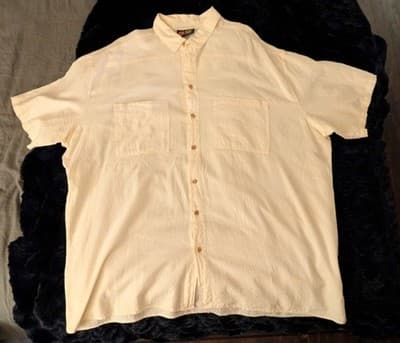 Vintage Cotton Palm Shirt Mens XXL Gauze Cream Button Up Made In USA 90s VTG - Thumbnail 2