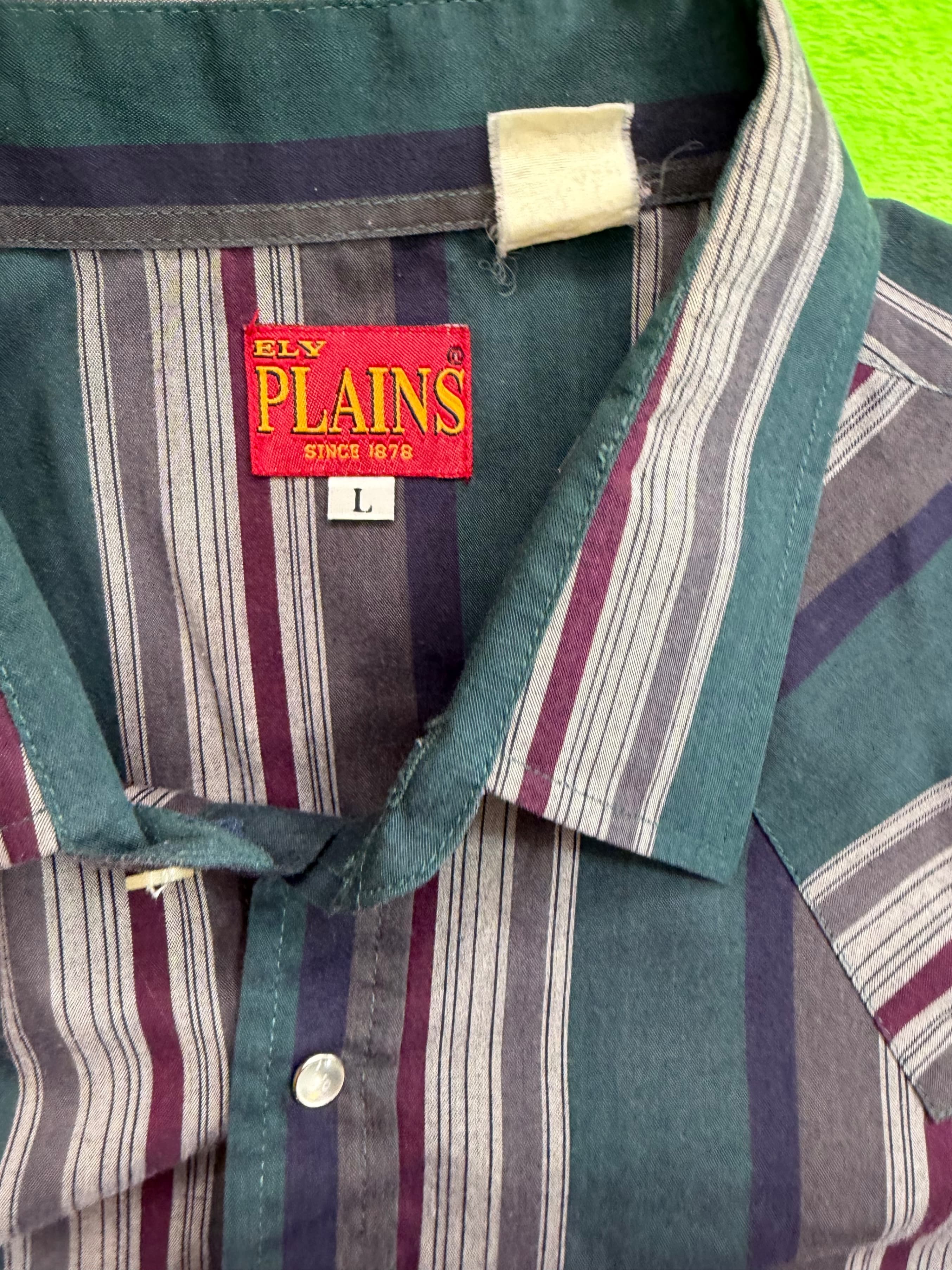Vtg Ely Plains Since 1878 Pearl Snap LS Western Shirt Mens Sz L Teal Stripe - Thumbnail 4