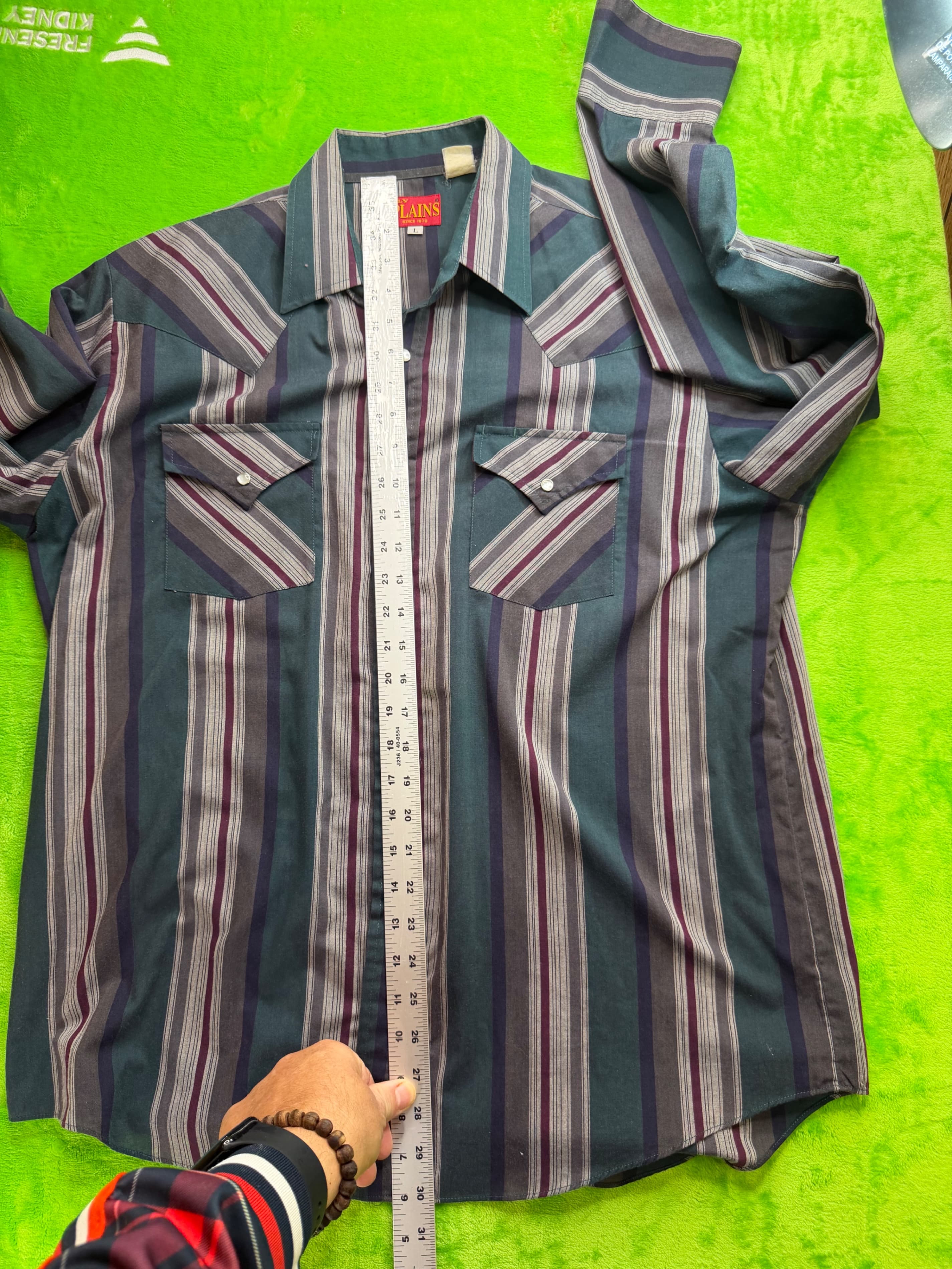 Vtg Ely Plains Since 1878 Pearl Snap LS Western Shirt Mens Sz L Teal Stripe - Thumbnail 6
