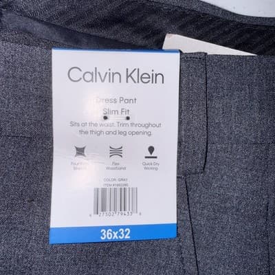 Men's Calvin Klein Slim-fit pants Size 36x32 Color Gray New With Tags - Thumbnail 2