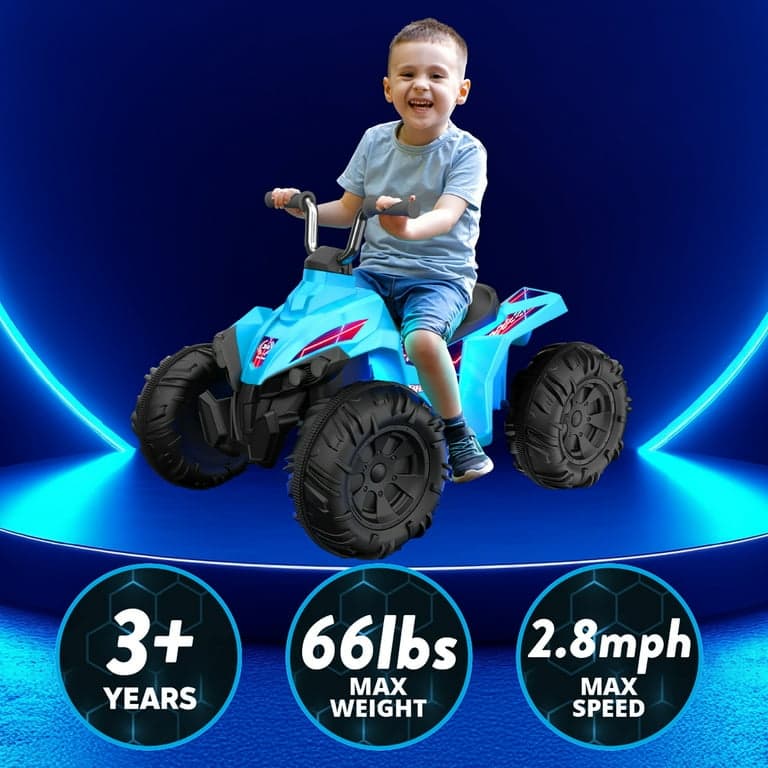 Kid Trax 12V Glow ATV Ride-on Toy  Blue  with LED Lights  Rechargeable Battery  Ages 3–6 - Thumbnail 4