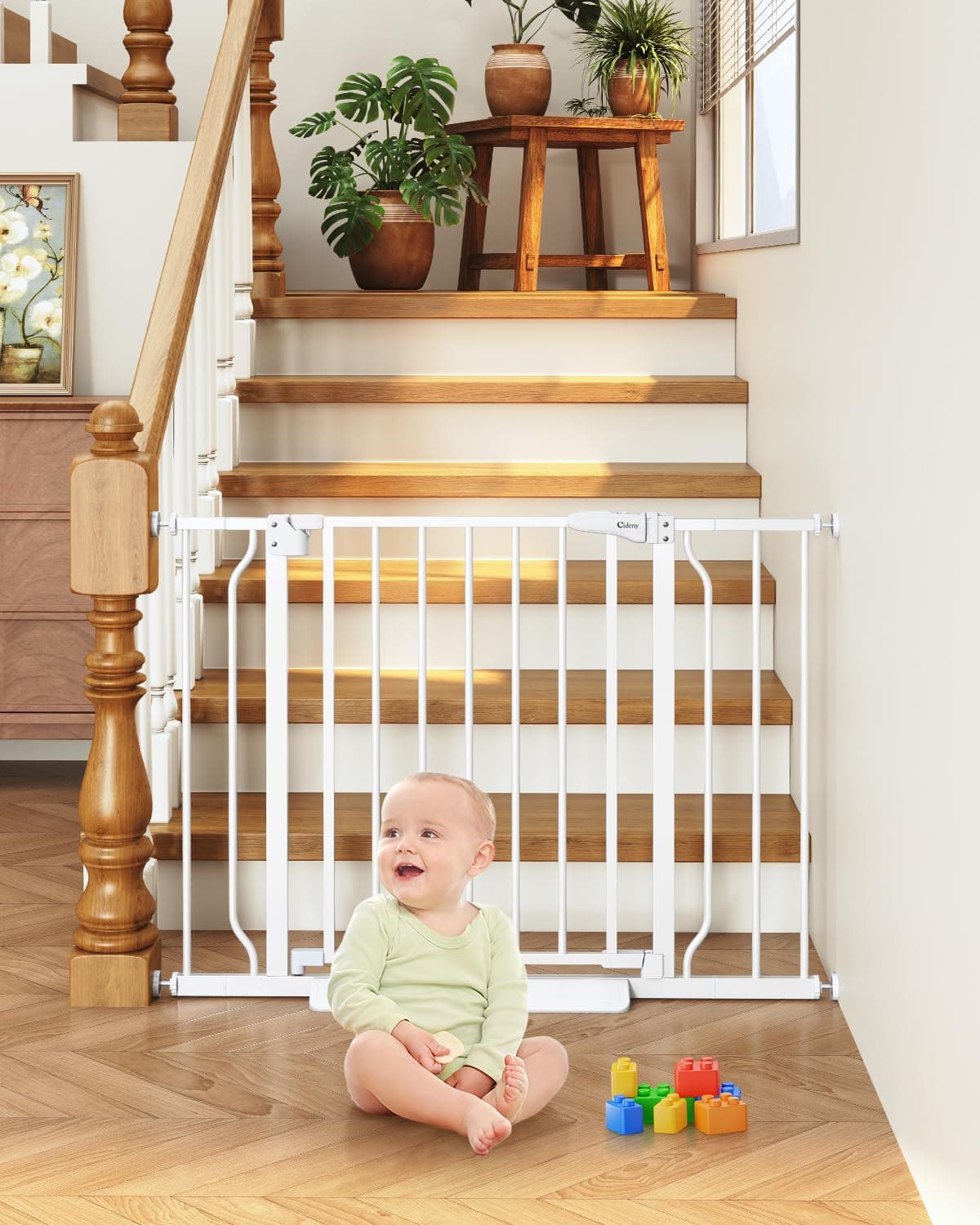 Cideny Baby Gate No Drilling, 29"-40" Auto Close Dog Gate Indoor for Doorways & Stairs, Pressure Mounted Adjustable Pet Gate, Easy Walk Through Child Gate for Children & Pets Stroller Friendly, White - Thumbnail 2