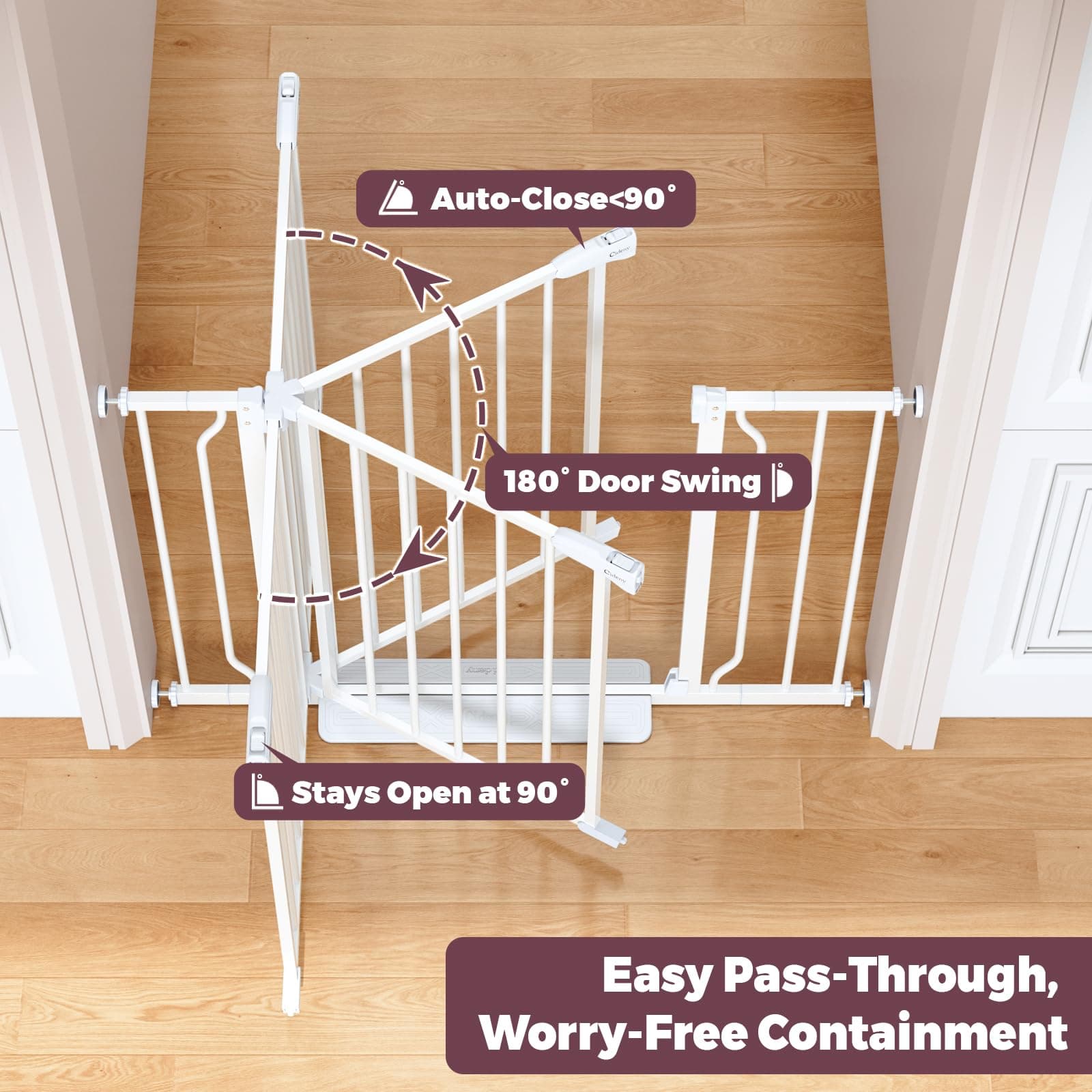 Cideny Baby Gate No Drilling, 29"-40" Auto Close Dog Gate Indoor for Doorways & Stairs, Pressure Mounted Adjustable Pet Gate, Easy Walk Through Child Gate for Children & Pets Stroller Friendly, White - Thumbnail 7