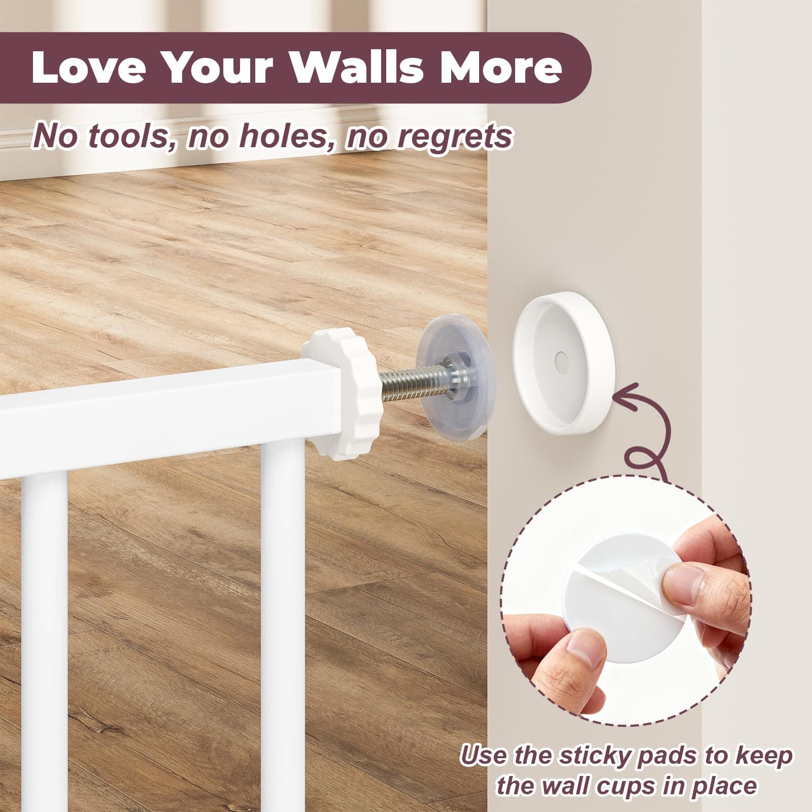 Cideny Baby Gate No Drilling, 29"-40" Auto Close Dog Gate Indoor for Doorways & Stairs, Pressure Mounted Adjustable Pet Gate, Easy Walk Through Child Gate for Children & Pets Stroller Friendly, White - Thumbnail 9