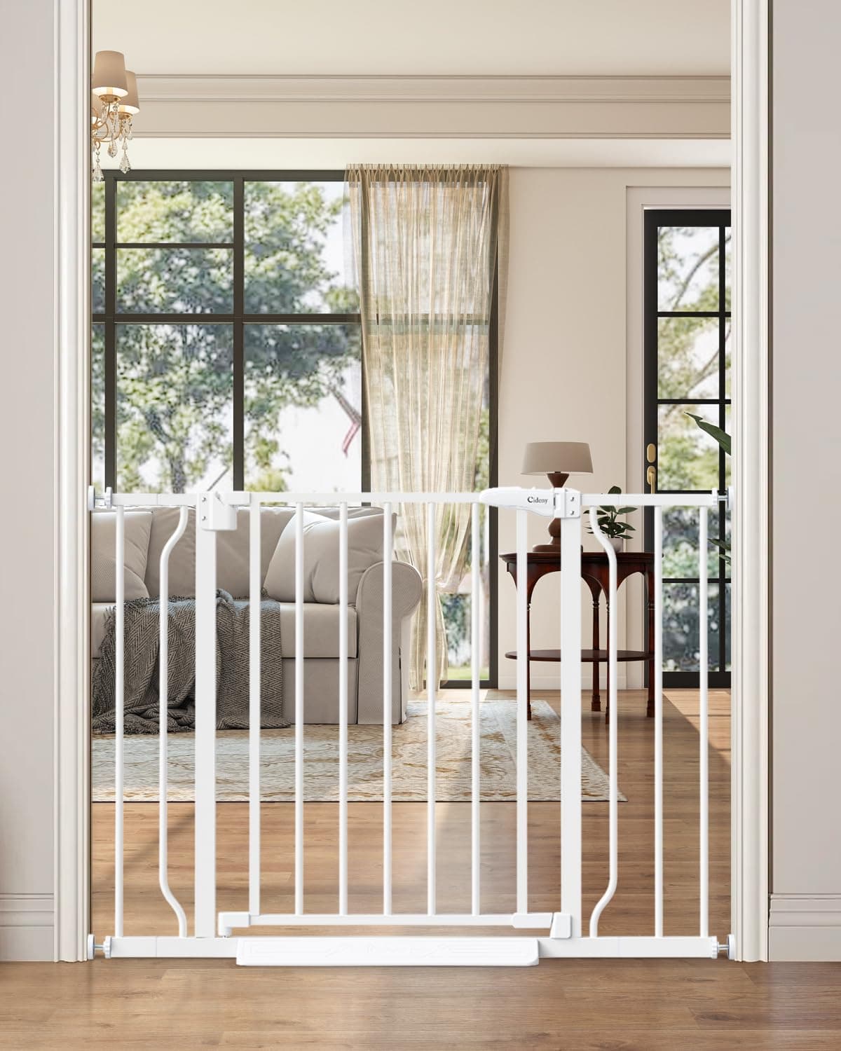 Cideny Baby Gate No Drilling, 29"-40" Auto Close Dog Gate Indoor for Doorways & Stairs, Pressure Mounted Adjustable Pet Gate, Easy Walk Through Child Gate for Children & Pets Stroller Friendly, White - Thumbnail 8