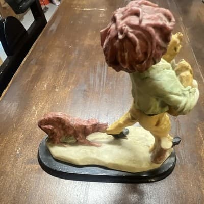 vintage porcelain figurine titled "Boy with Labrador Retriever and Puppies” - Thumbnail 3