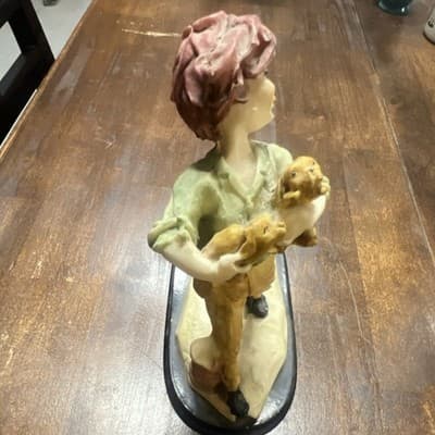 vintage porcelain figurine titled "Boy with Labrador Retriever and Puppies” - Thumbnail 2