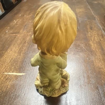 vintage ceramic figurine titled "Boy Holding Flower" hand painted sculpture - Thumbnail 2