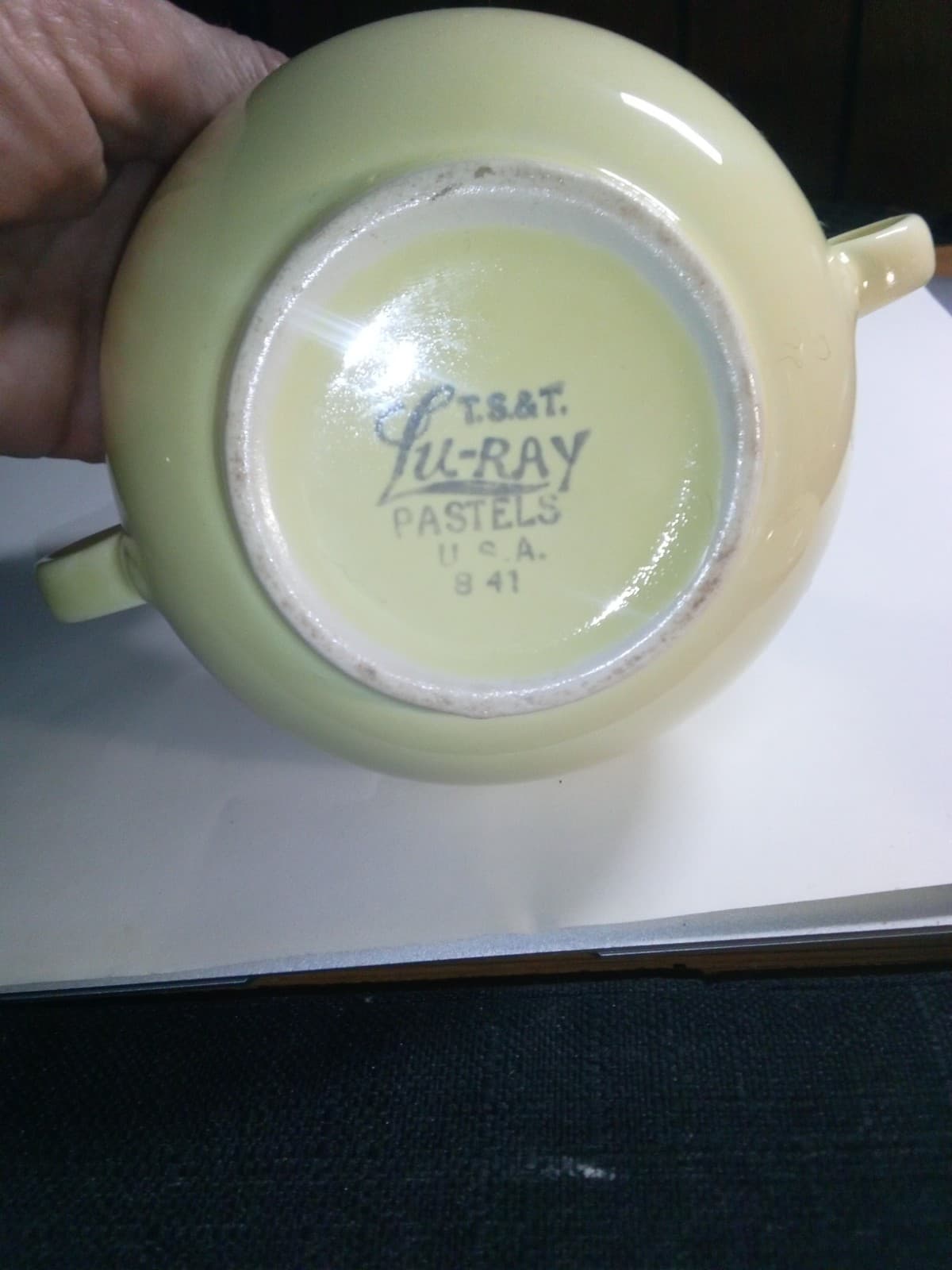 Vintage August 1941 TS&T LuRay Pastels Yellow Covered Sugar Bowl & Lid MCM - Thumbnail 3