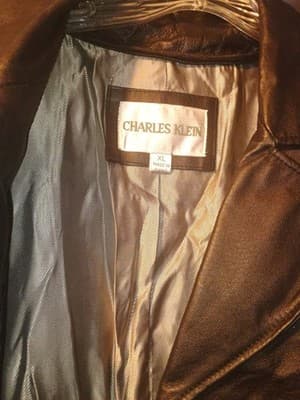 Vintage Charles Klein Double Breasted Belted Women’s Black Leather Trench Coat L - Thumbnail 3