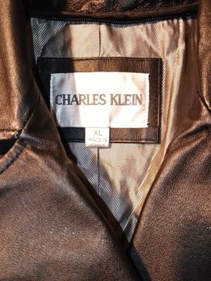 Vintage Charles Klein Double Breasted Belted Women’s Black Leather Trench Coat L - Thumbnail 2