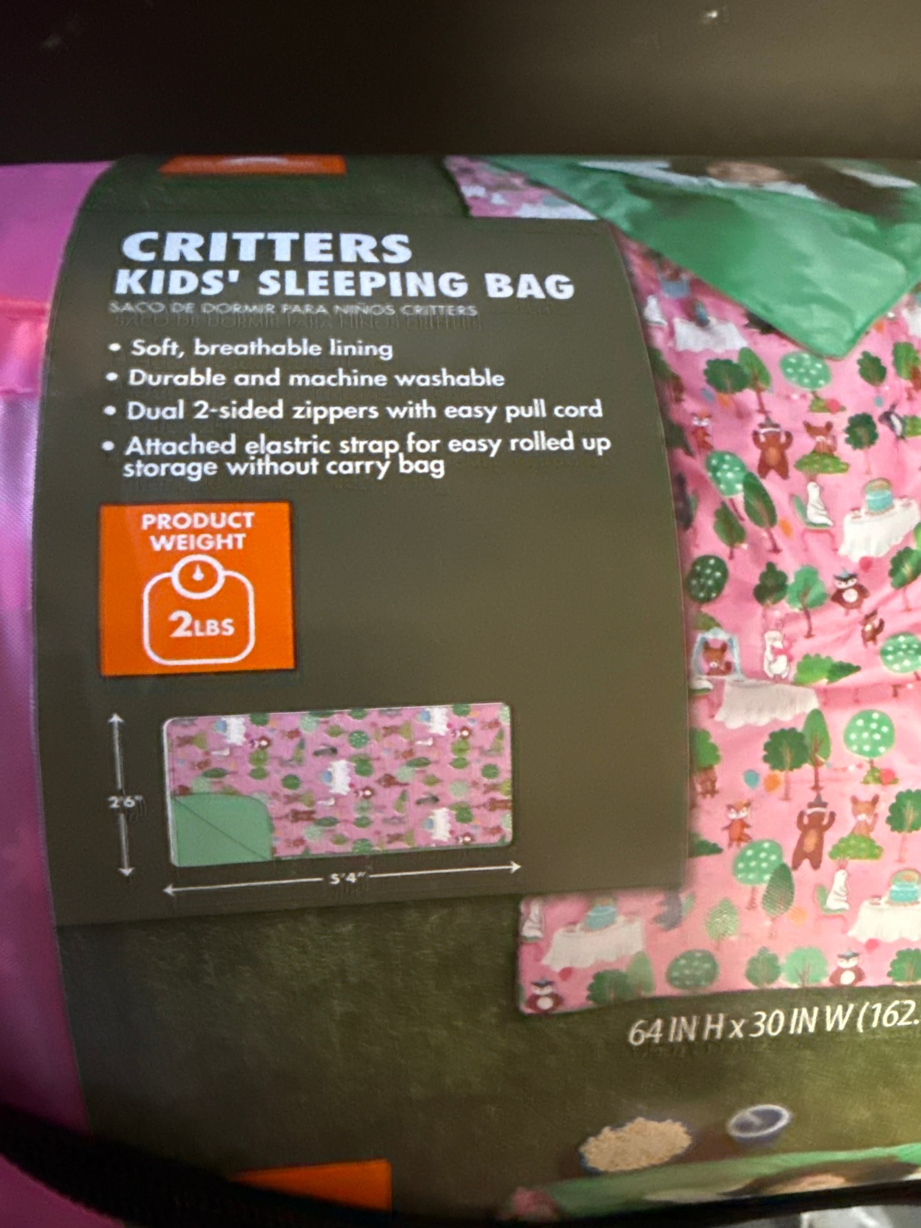 Ozark Trail Youth pink critters kids Sleeping Bag with Carrie bag - Thumbnail 6