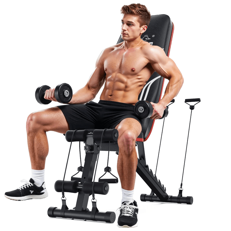 Adjustable Folding Weight Bench for Home Gym, Includes Resistance Bands - Thumbnail 9