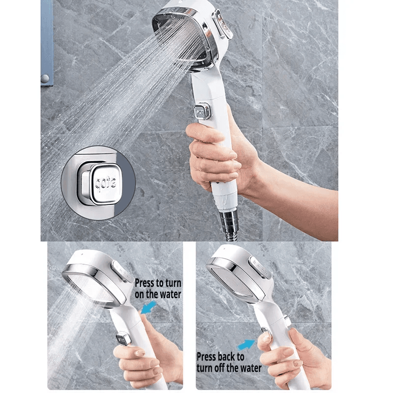 High Pressure Shower Head Water Saving 3 Modes Shower Heads Adjustable One-Key S - Thumbnail 5