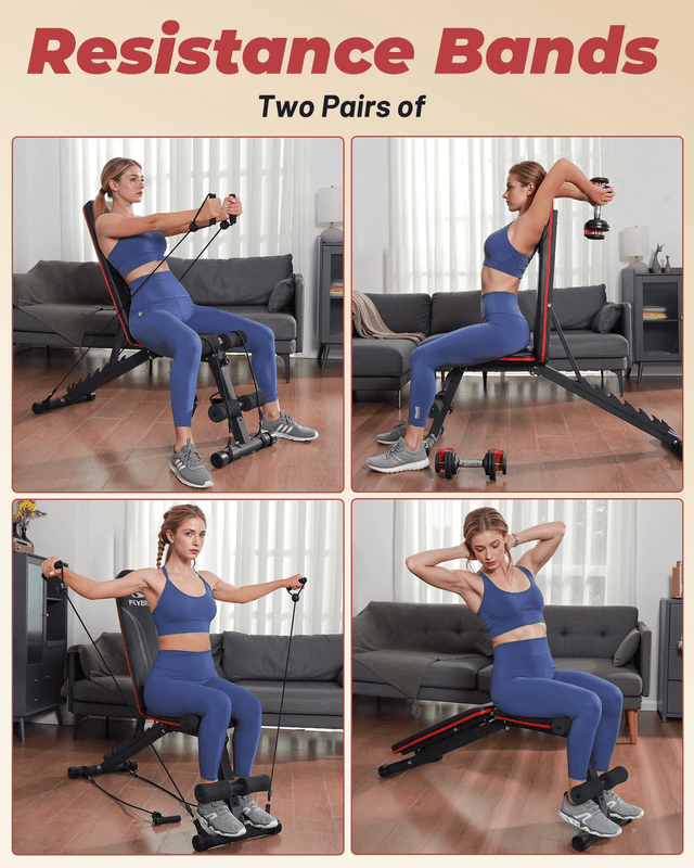 Adjustable Folding Weight Bench for Home Gym, Includes Resistance Bands - Thumbnail 8