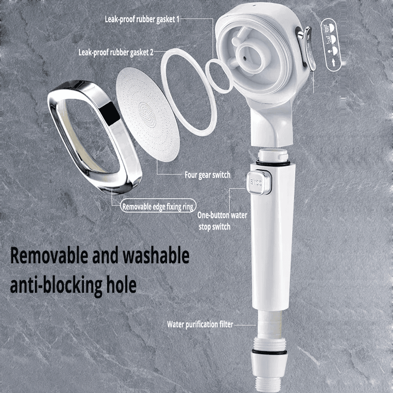 High Pressure Shower Head Water Saving 3 Modes Shower Heads Adjustable One-Key S - Thumbnail 6