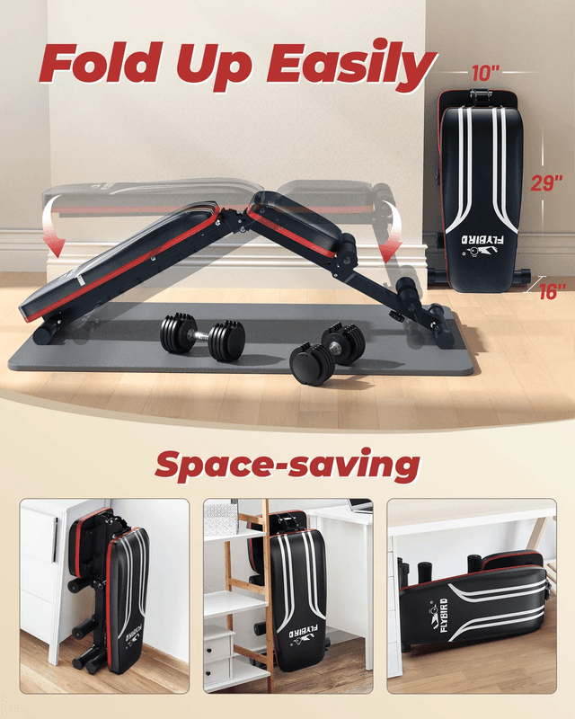 Adjustable Folding Weight Bench for Home Gym, Includes Resistance Bands - Thumbnail 5