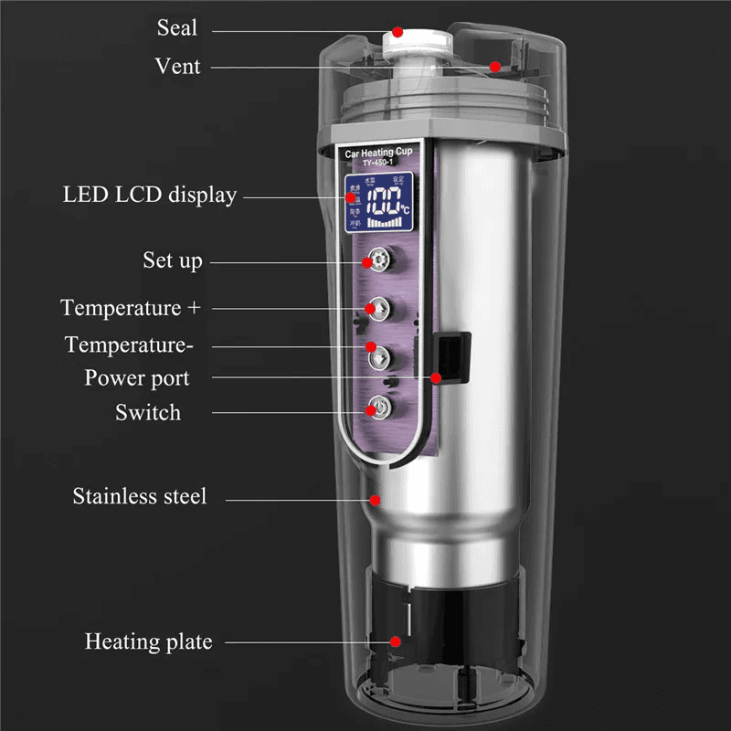 Portable Car Heating Cup Vacuum Electric Stainless Water Warmer Bottle Kettle Co - Thumbnail 5