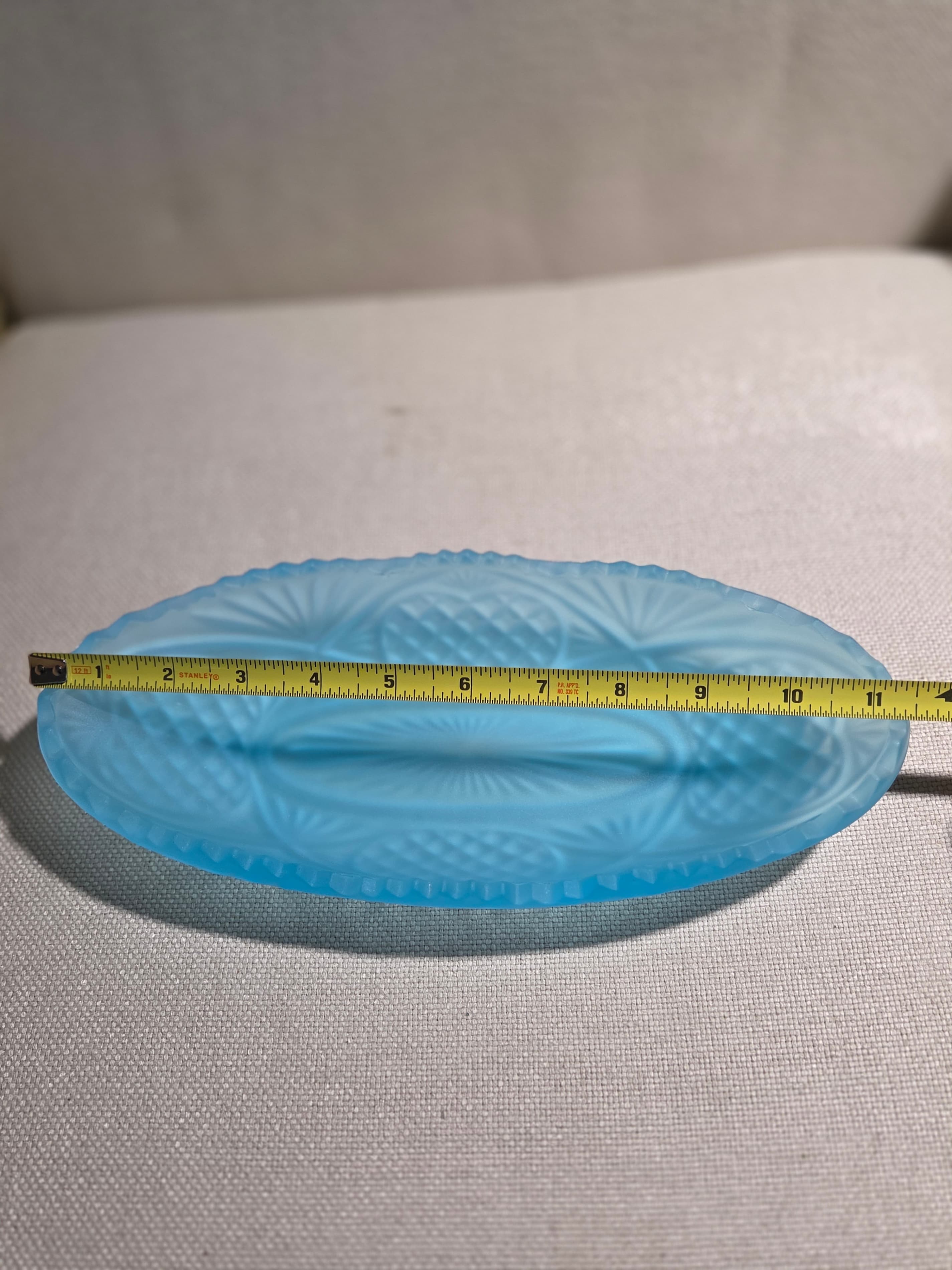Vintage Westmoreland Blue Satin Doric Lace Oval Relish Dish As Is - Thumbnail 5