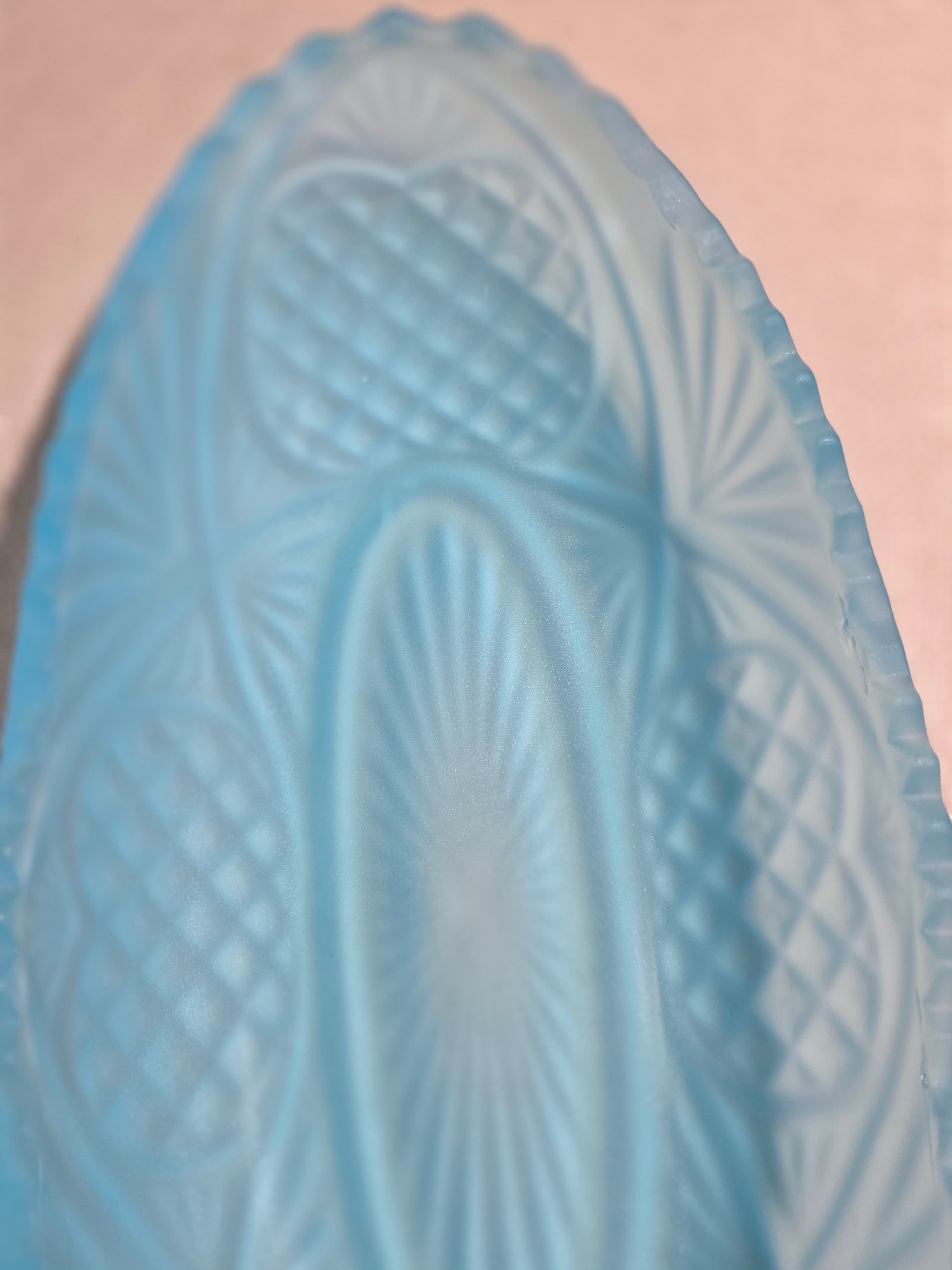 Vintage Westmoreland Blue Satin Doric Lace Oval Relish Dish As Is - Thumbnail 4