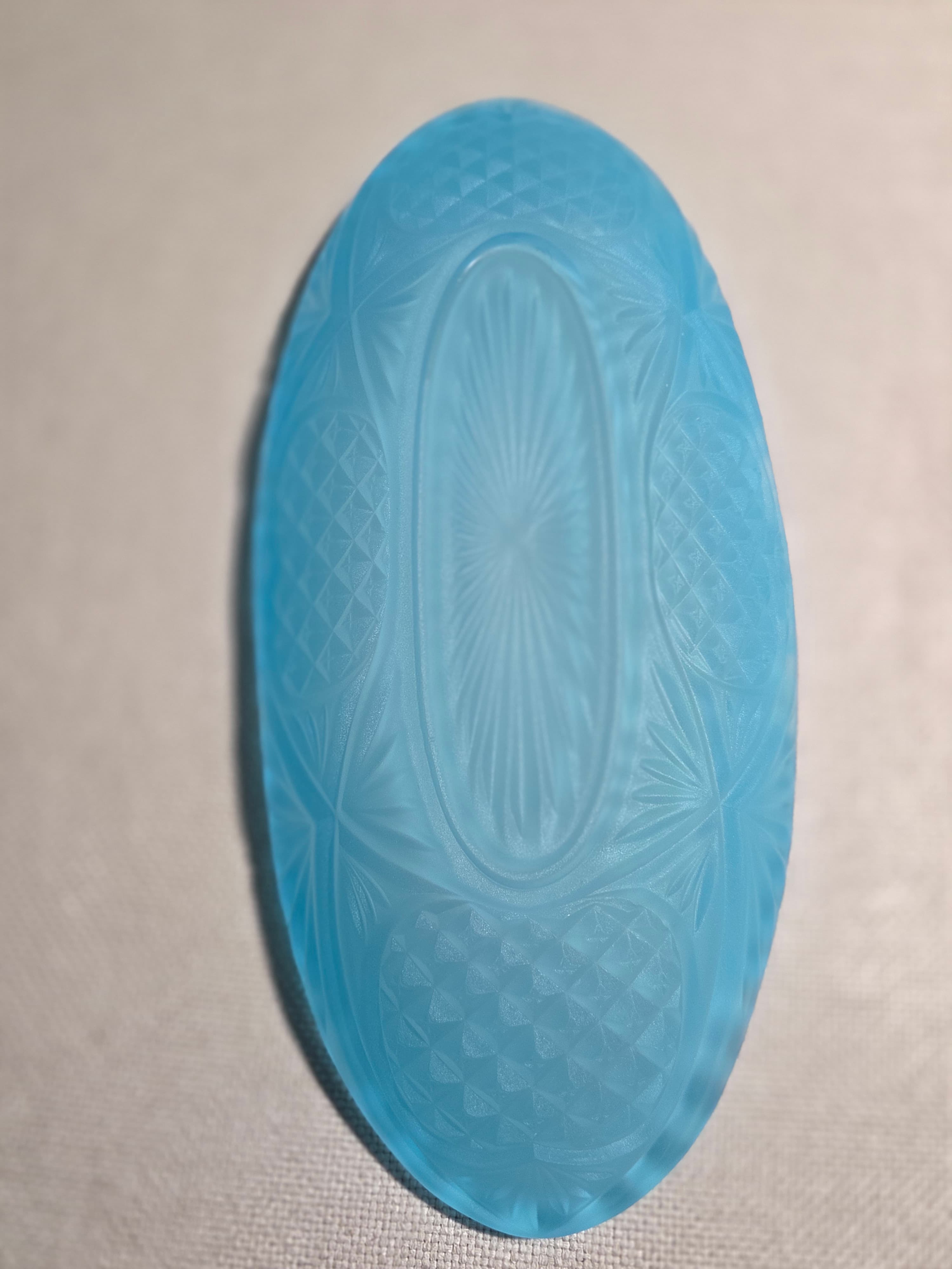 Vintage Westmoreland Blue Satin Doric Lace Oval Relish Dish As Is - Thumbnail 2