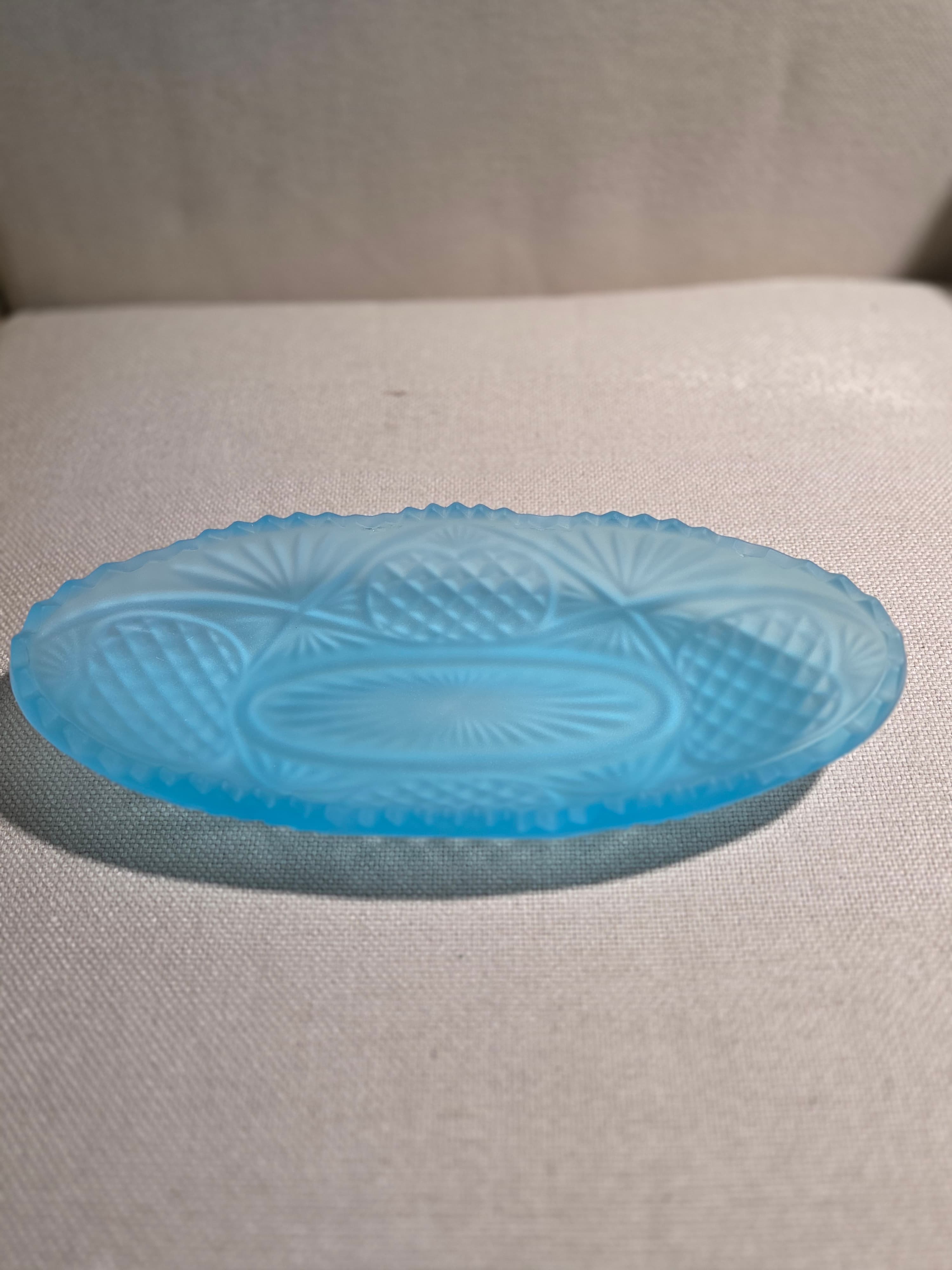 Vintage Westmoreland Blue Satin Doric Lace Oval Relish Dish As Is