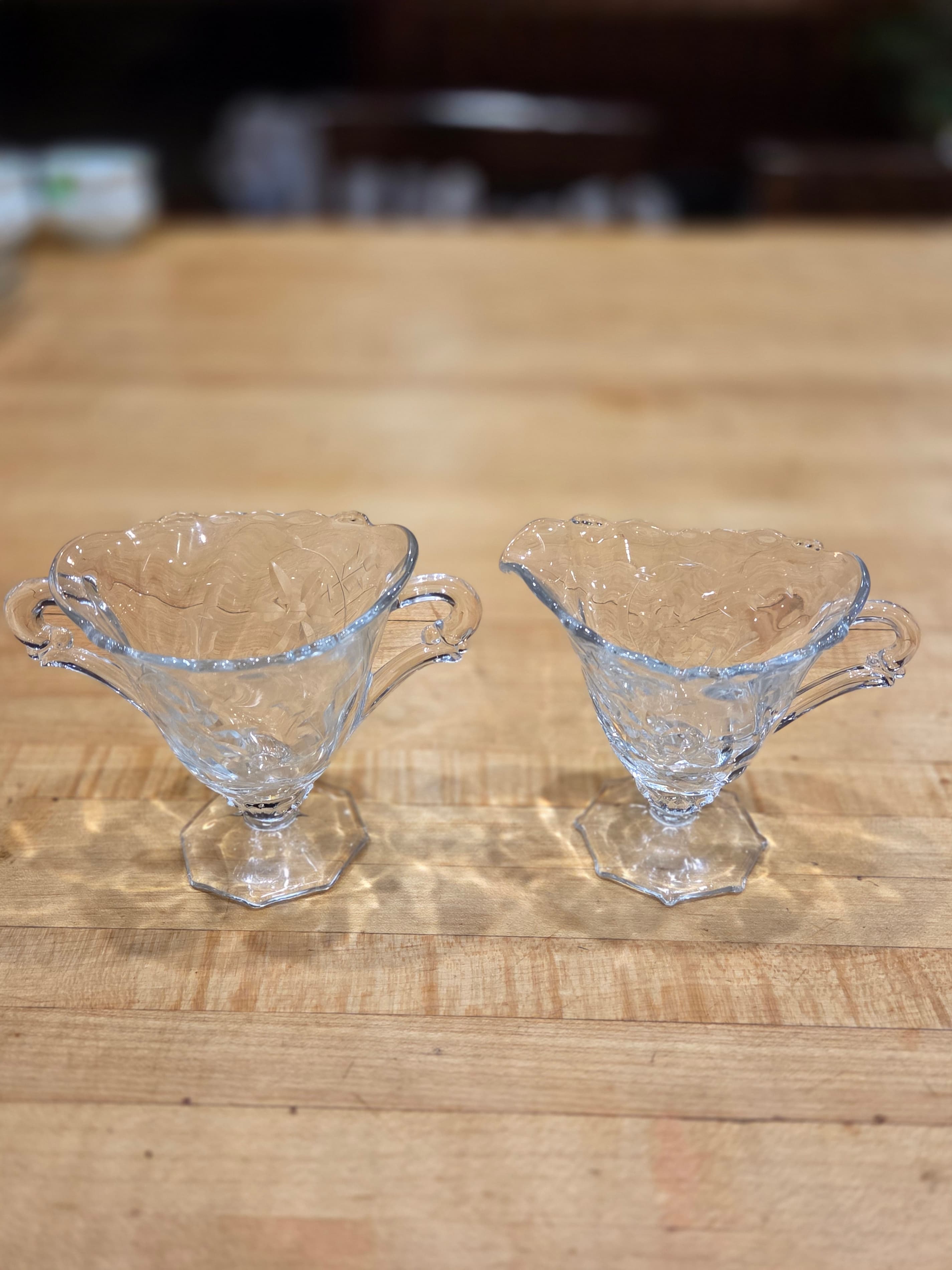 Vintage Fostoria Century Clear Creamer Sugar Set 365nm Manganese Glow - Thumbnail 2