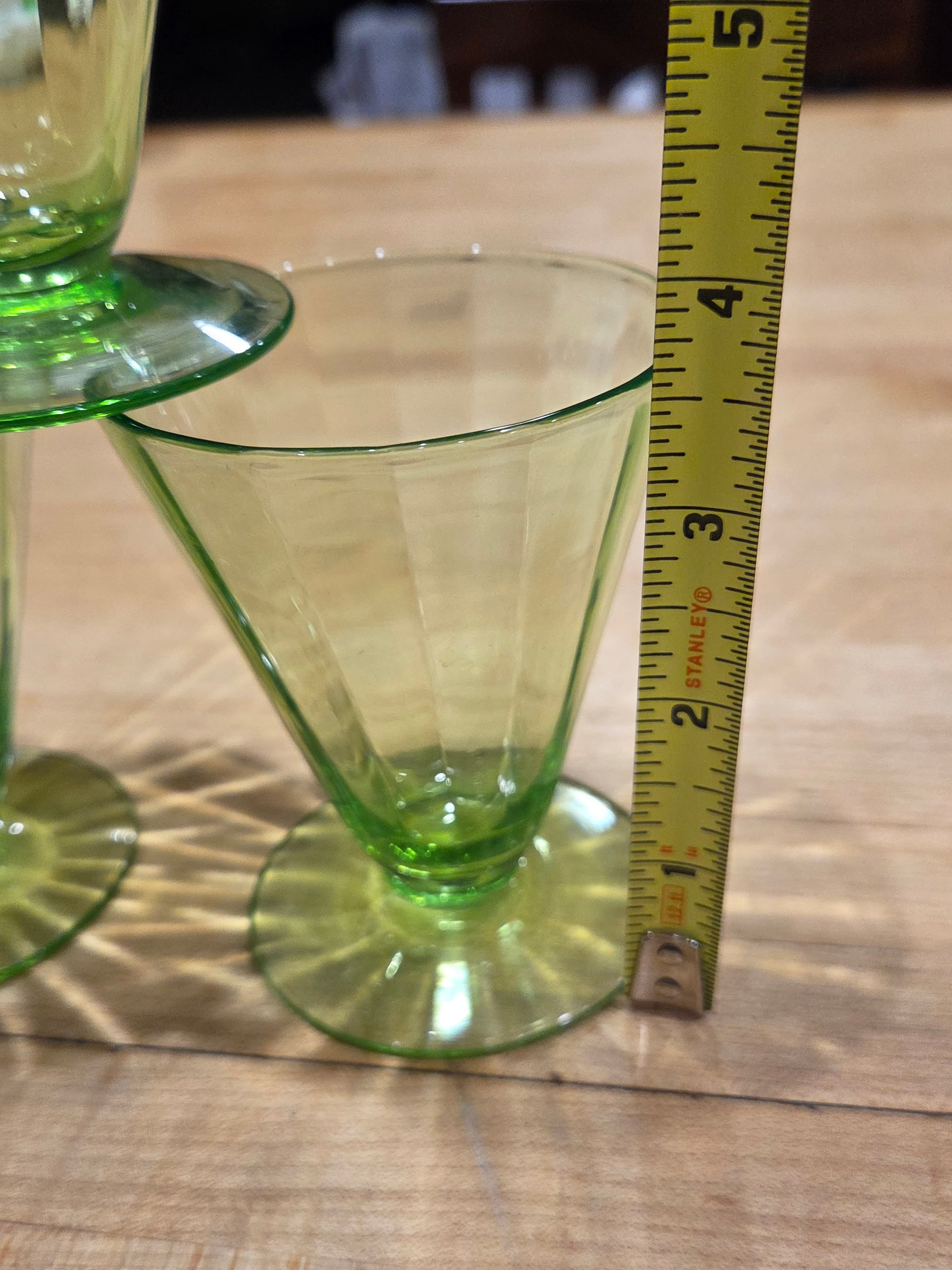 Vtg Federal Glass Green Uranium Colonial Fluted Juice Tumblers Trio As Is - Thumbnail 5
