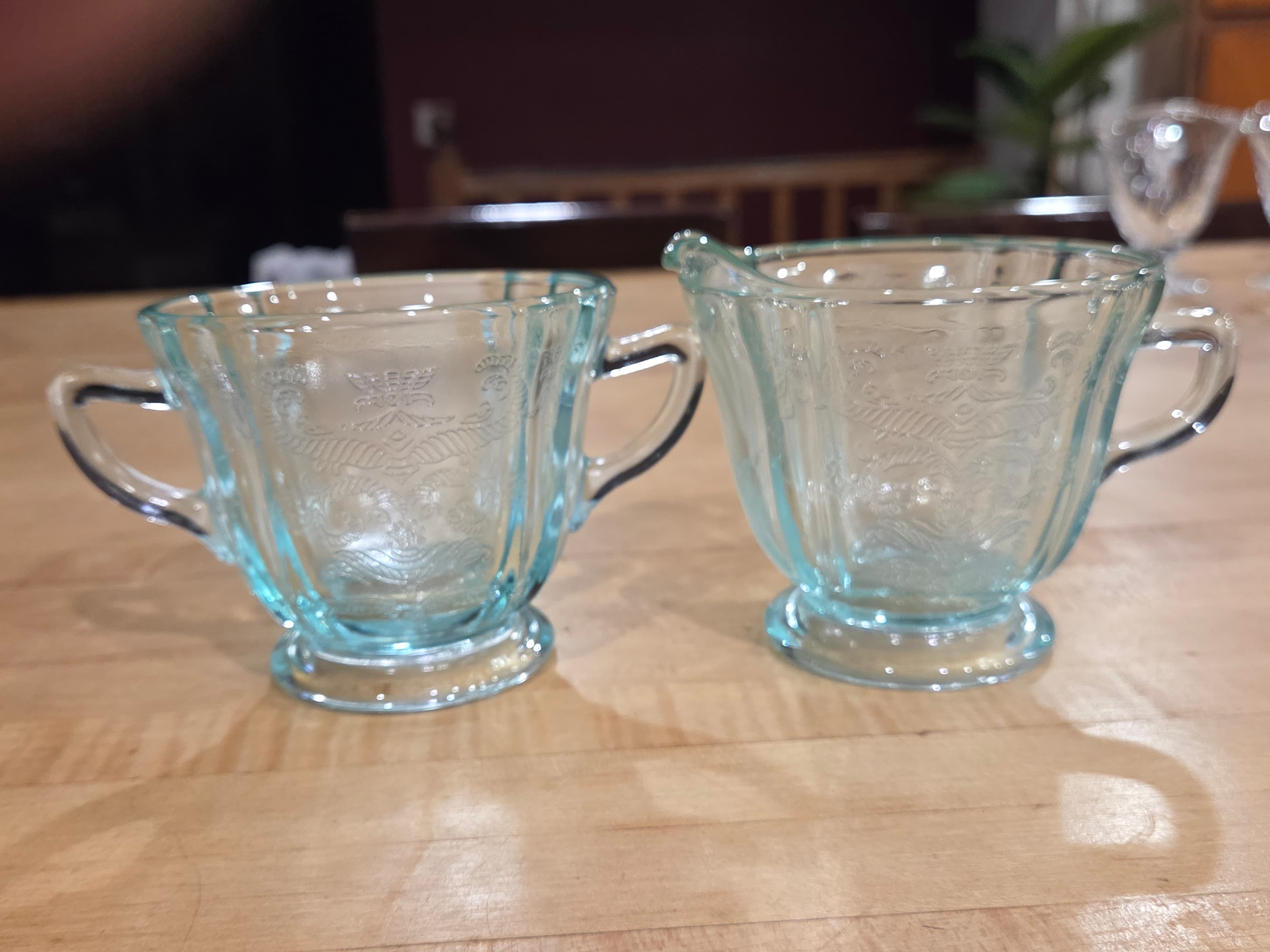 Vintage Indiana Glass Recollection Teal Madrid Creamer and Sugar Set