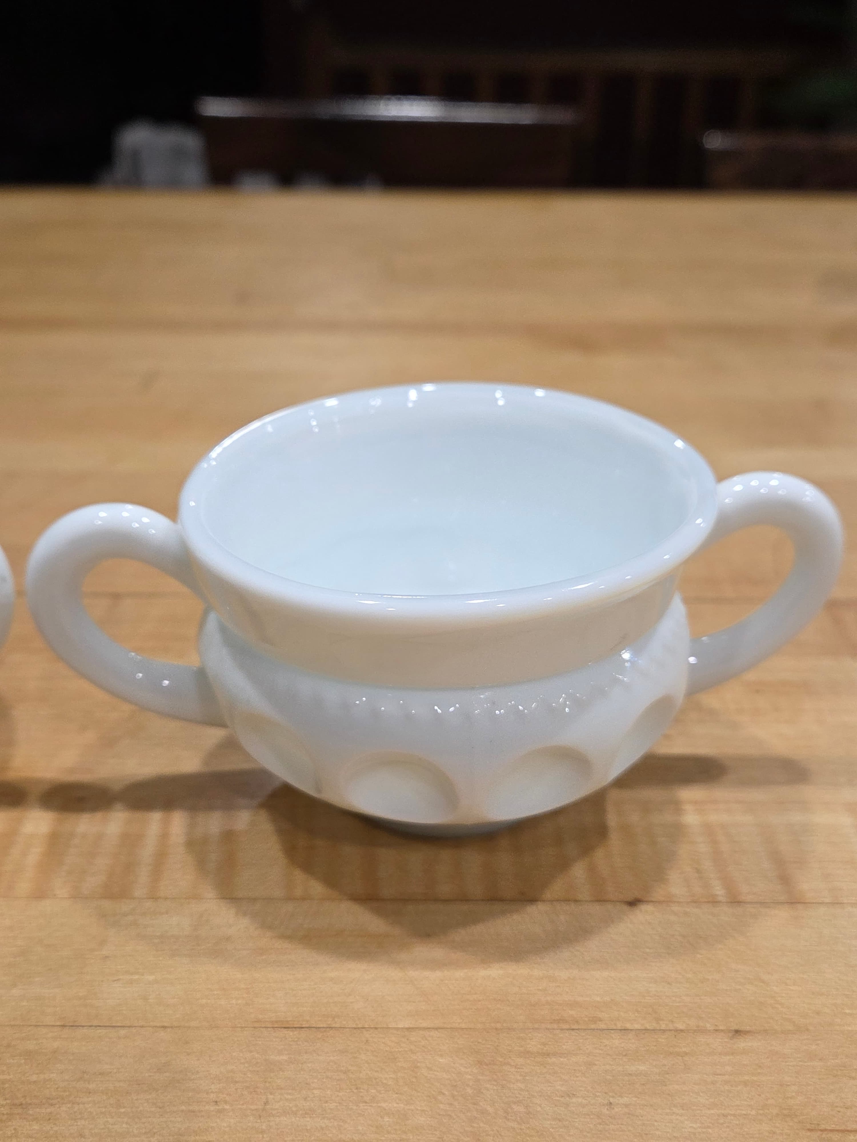 Vintage Indiana Glass Kings Crown White Milk Glass Creamer and Sugar Set - Thumbnail 3