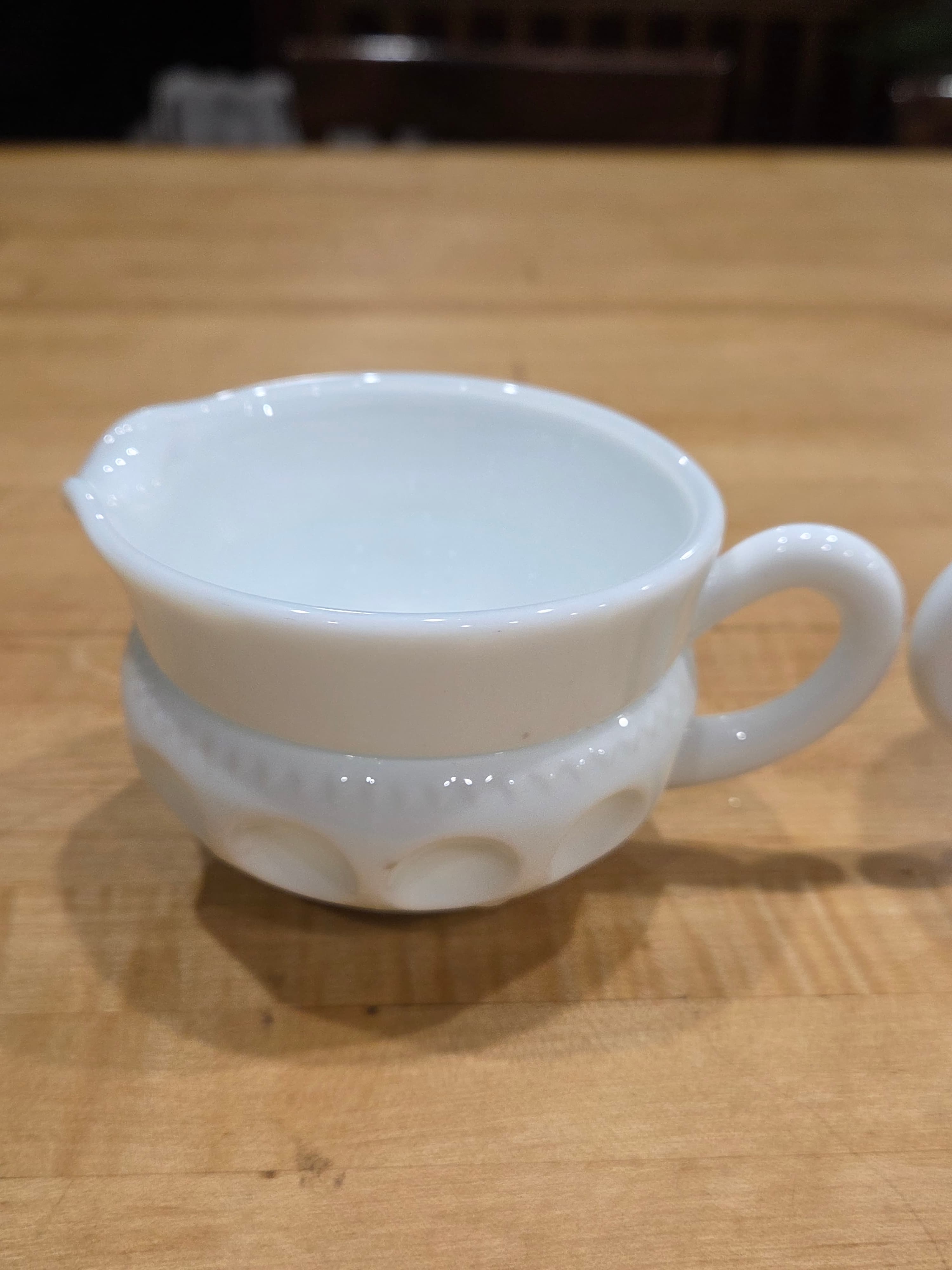 Vintage Indiana Glass Kings Crown White Milk Glass Creamer and Sugar Set - Thumbnail 4