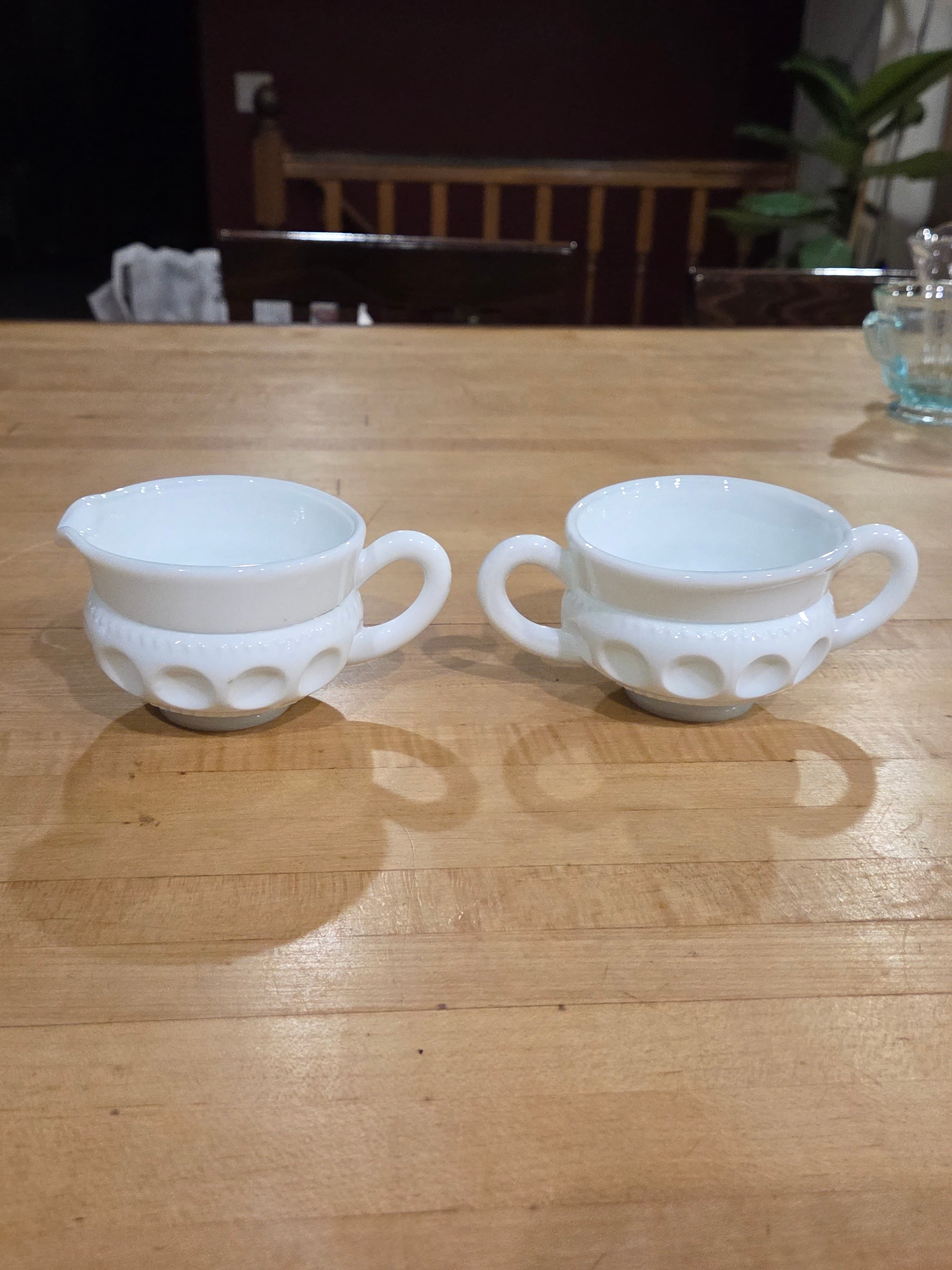 Vintage Indiana Glass Kings Crown White Milk Glass Creamer and Sugar Set - Thumbnail 2