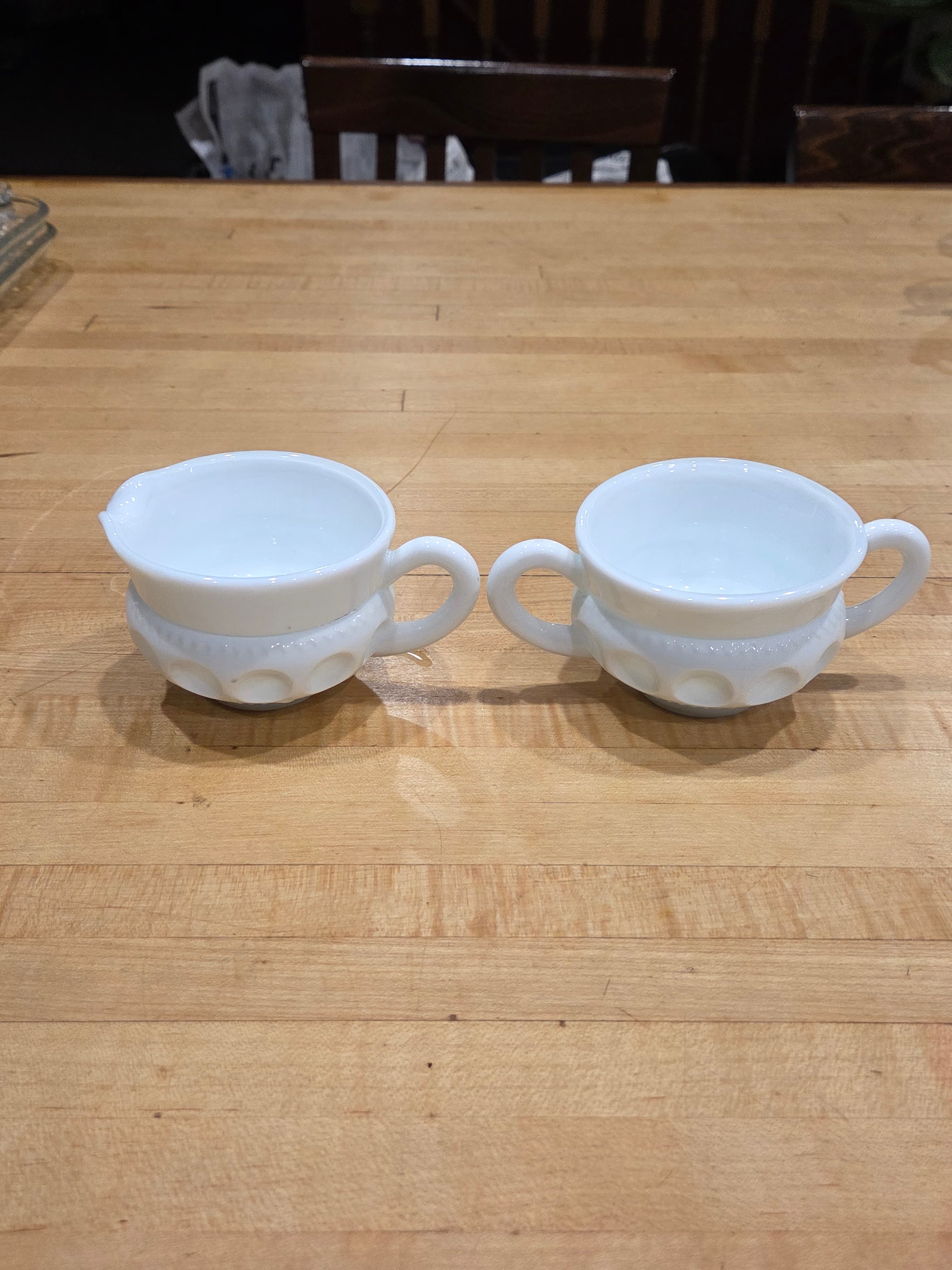 Vintage Indiana Glass Kings Crown White Milk Glass Creamer and Sugar Set