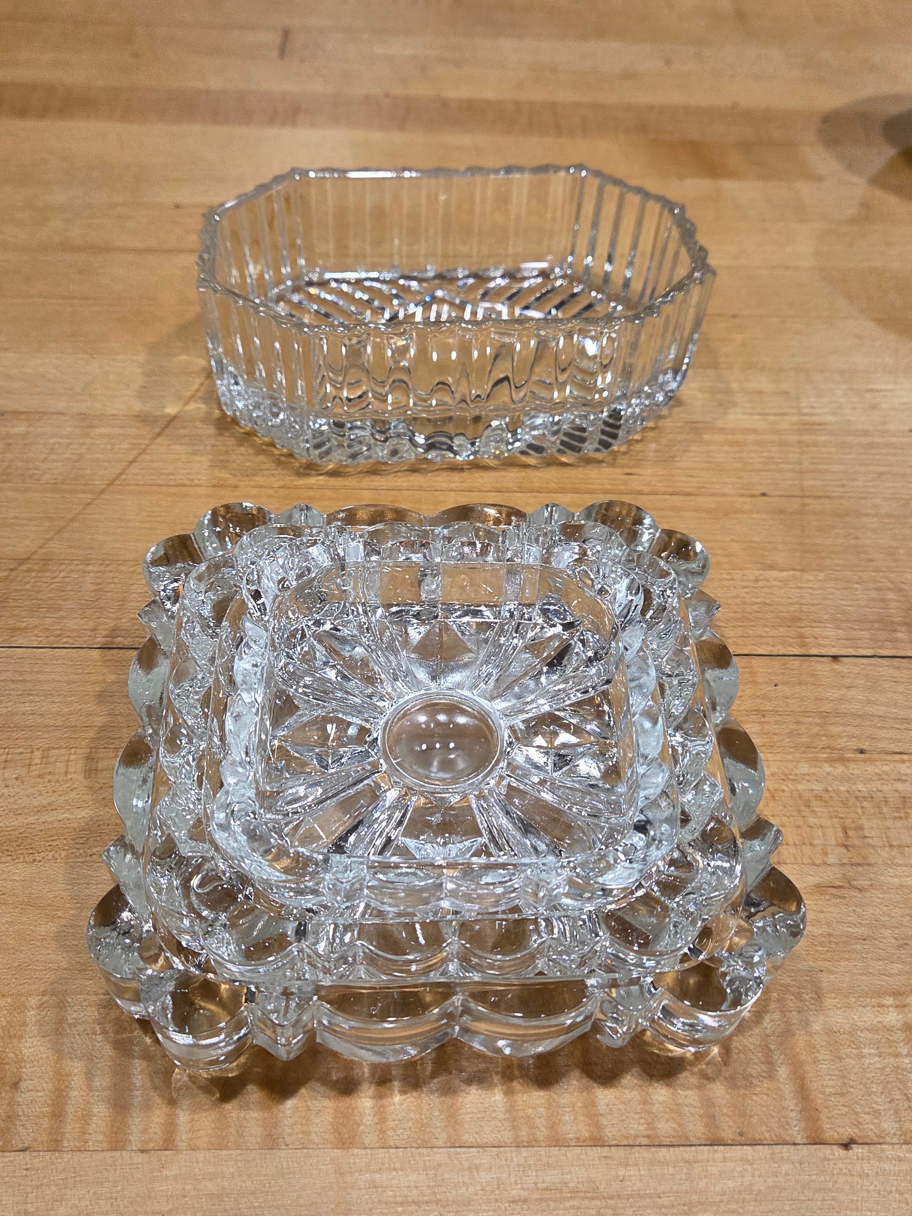 Vintage Anchor Hocking Windsor Clear Glass Ashtray and Box 3 Piece Set - Thumbnail 6