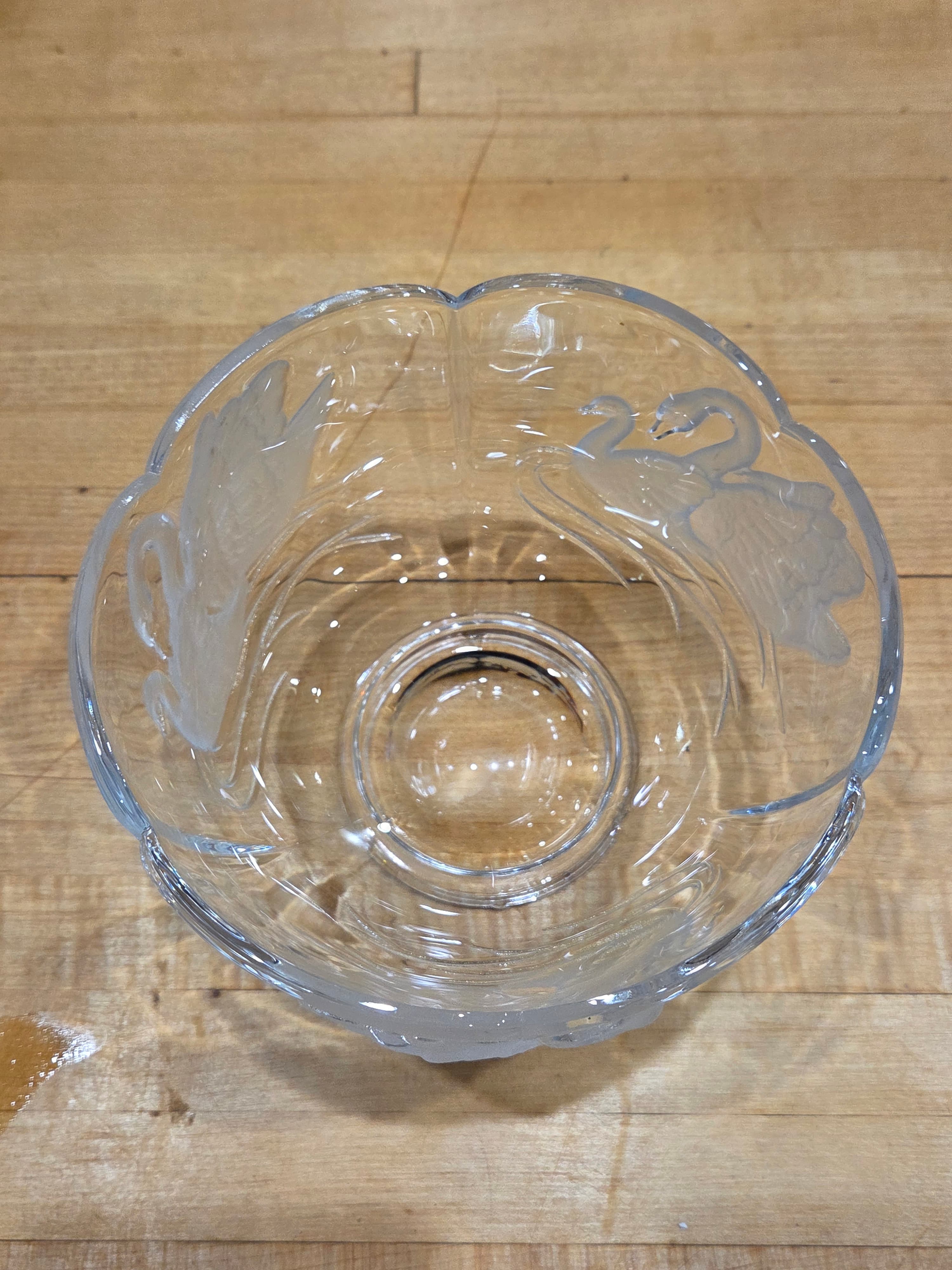 Vintage Teleflora 24 Percent Lead Crystal Frosted Swan Candy Bowl - Thumbnail 5