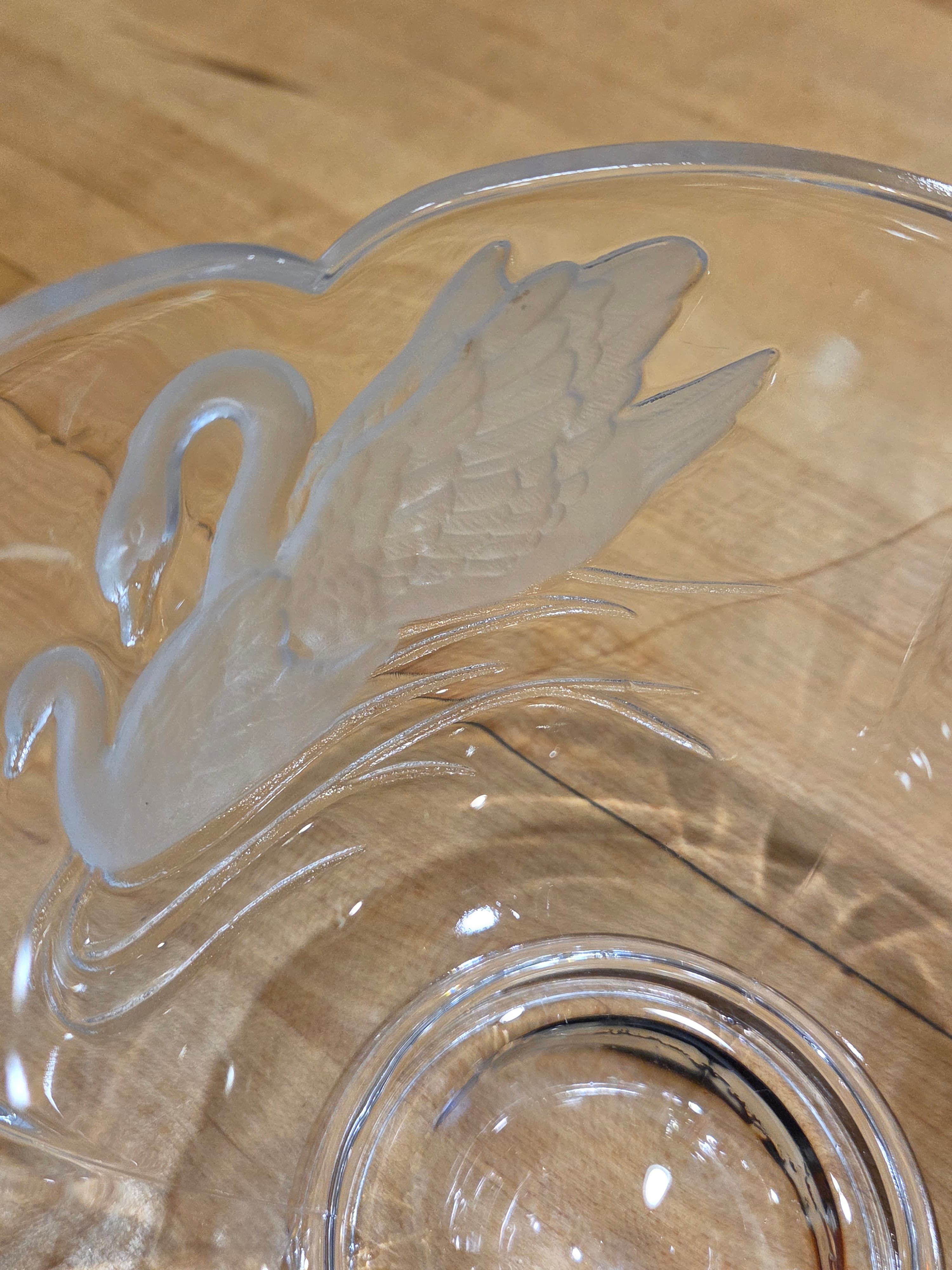 Vintage Teleflora 24 Percent Lead Crystal Frosted Swan Candy Bowl - Thumbnail 3