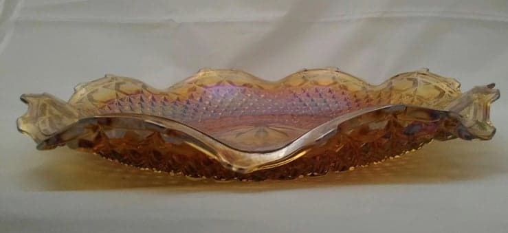 Amber carnival glass diamond point bowl - Thumbnail 2